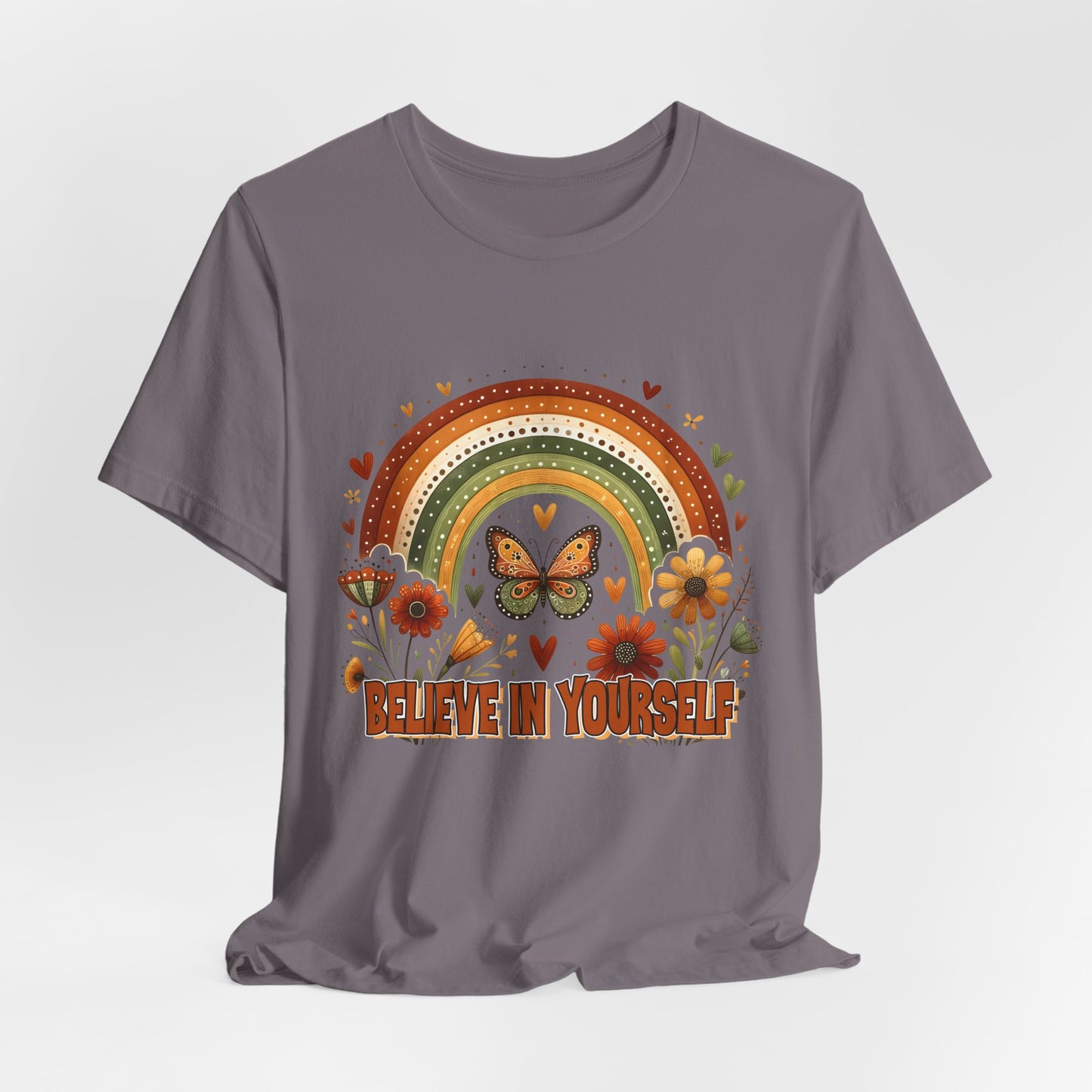 Believe In Yourself Butterfly Tee — Retro Rainbow Floral Inspirational T‑Shirt