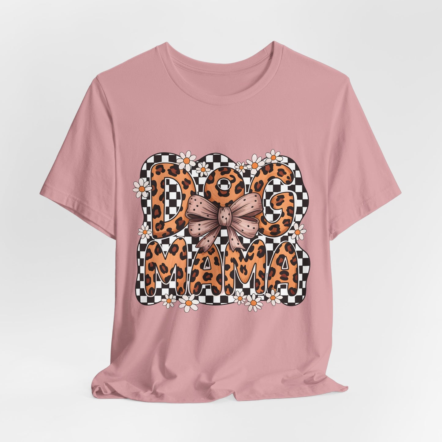 Dog Mama Leopard Print Tee — Floral Bow Pet Lover T‑Shirt