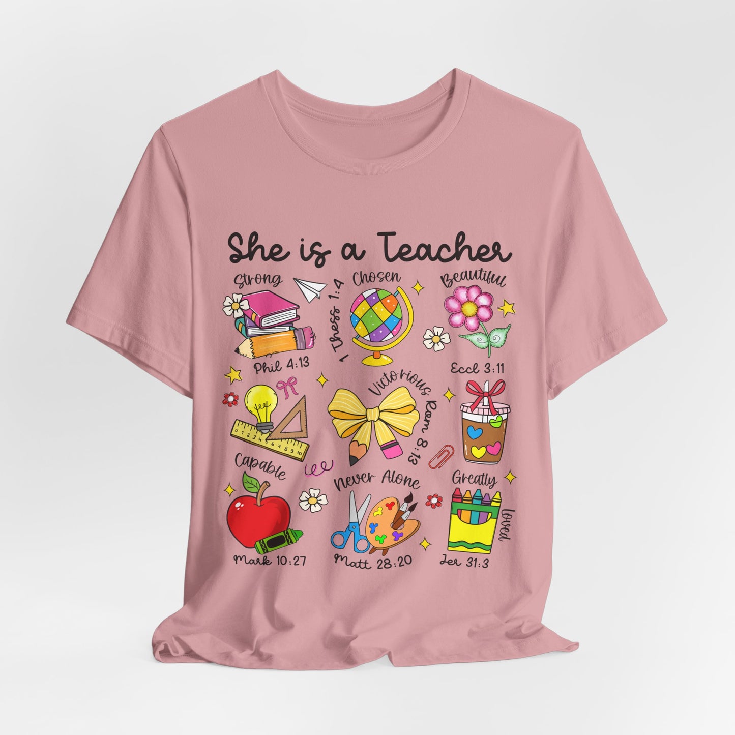 Teacher Illustrated Icons T-Shirt — "She is a Teacher" Appreciation Tee