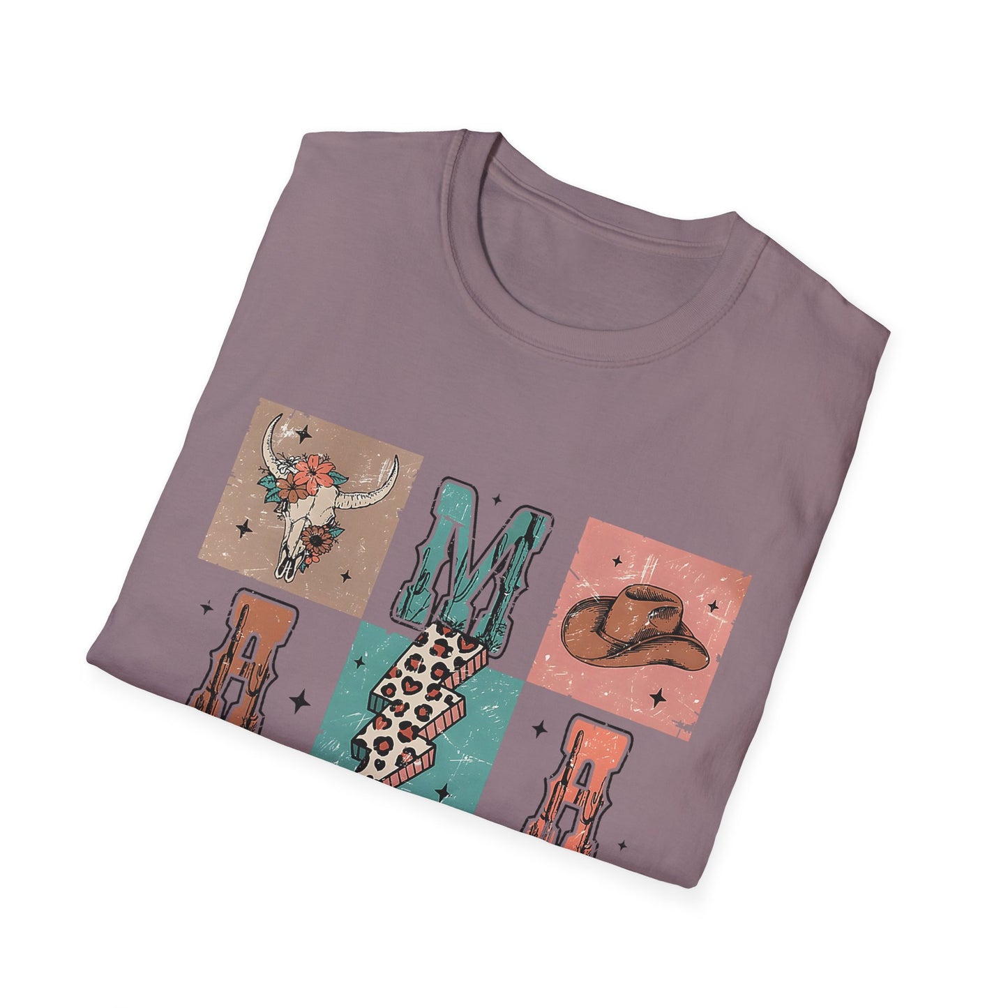 Mama Western Graphic T-Shirt — Cowgirl Boots, Hat & Floral Block Design
