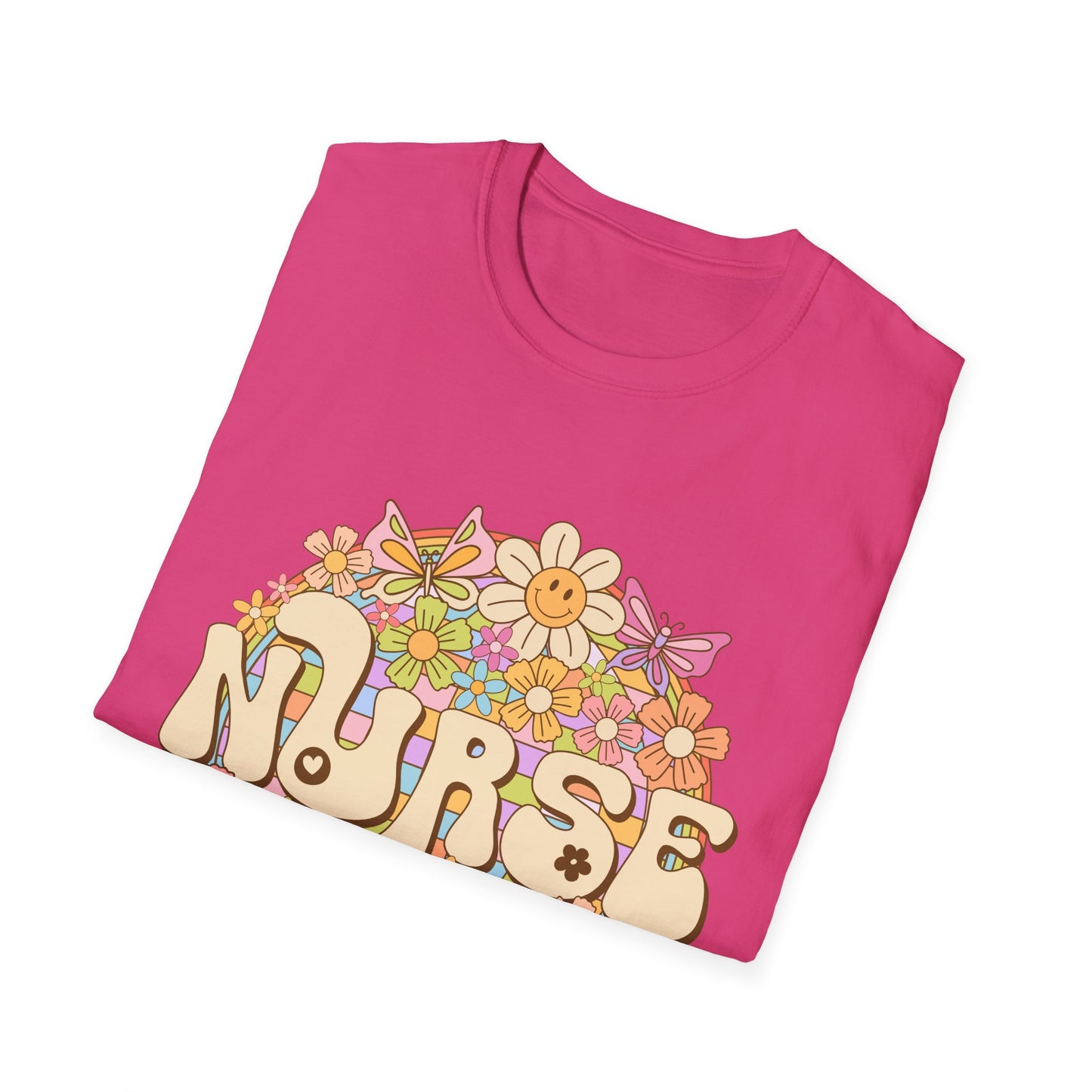 Nurse Floral Retro T-Shirt — Cute Vintage Flower Badge for Nurses