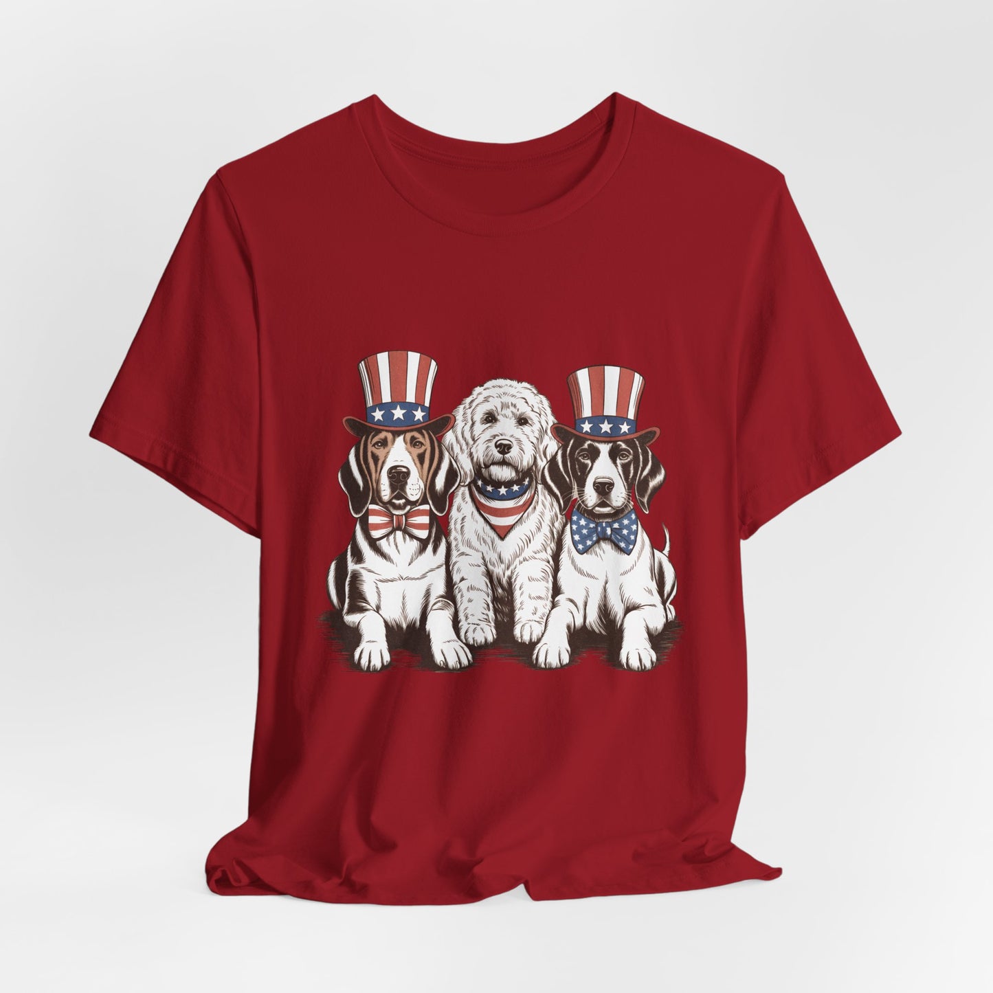 Patriotic Puppies T-Shirt — 4th of July Dog Tee with Uncle Sam Hats