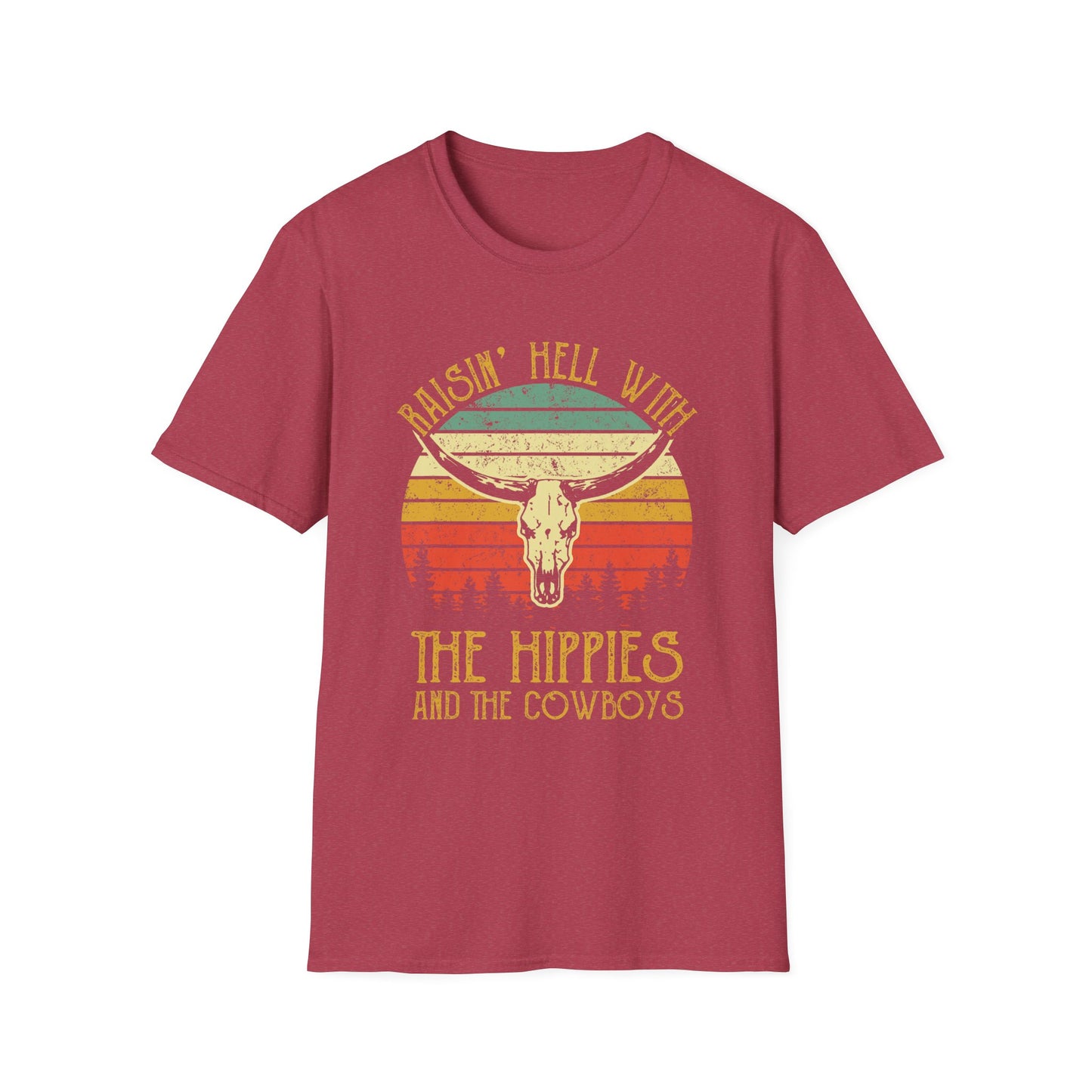 T-Shirt — Raisin' Hell With The Hippies And The Cowboys Vintage Skull Graphic