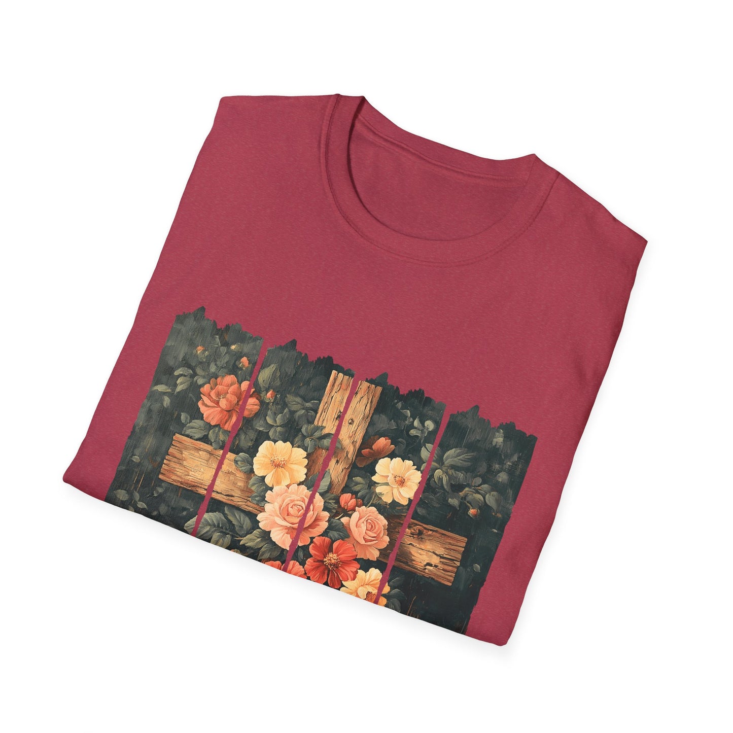Floral Wooden Cross T-Shirt — Roses & Faith Christian Graphic Tee