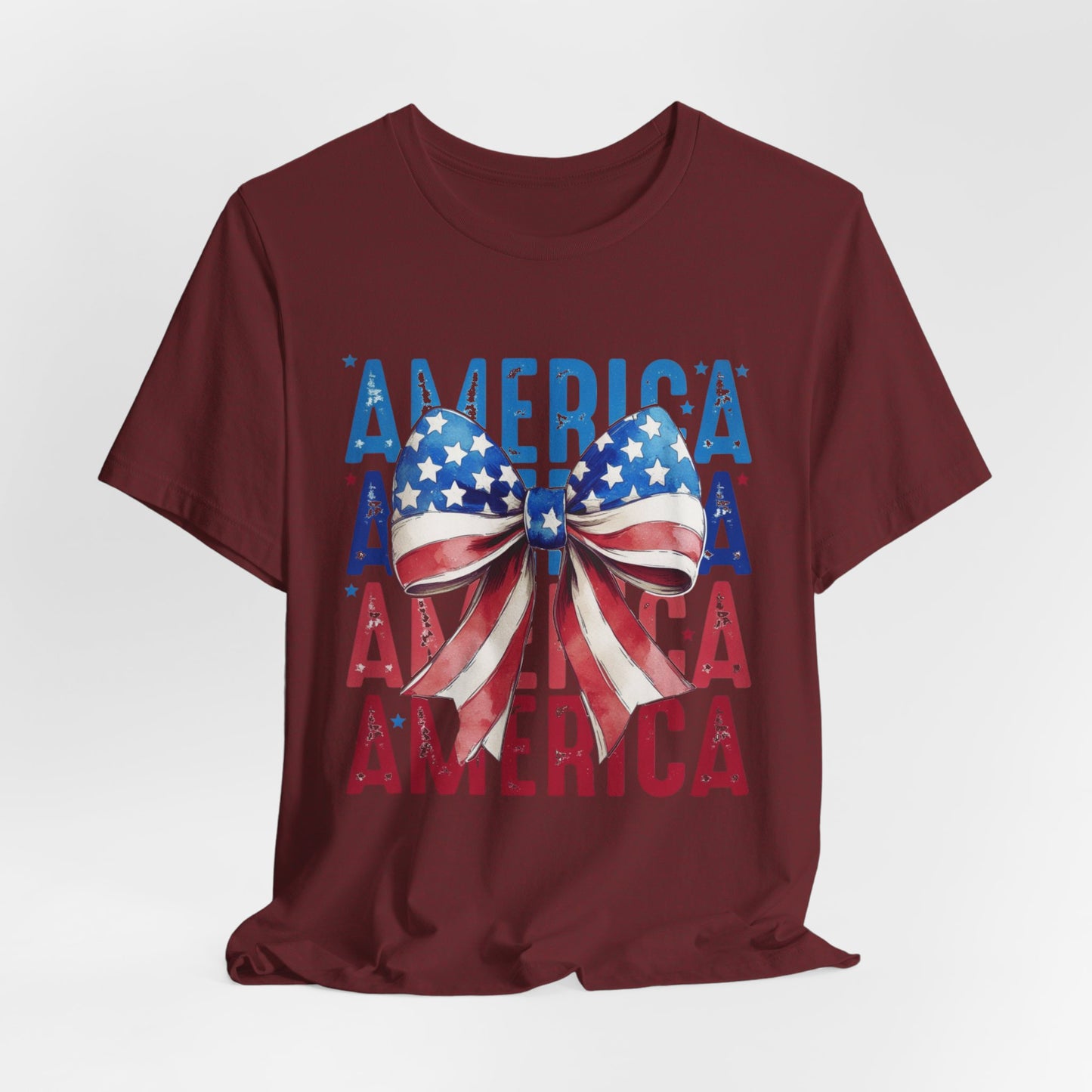 Patriotic America Bow T-Shirt — USA Flag Ribbon 4th of July Tee