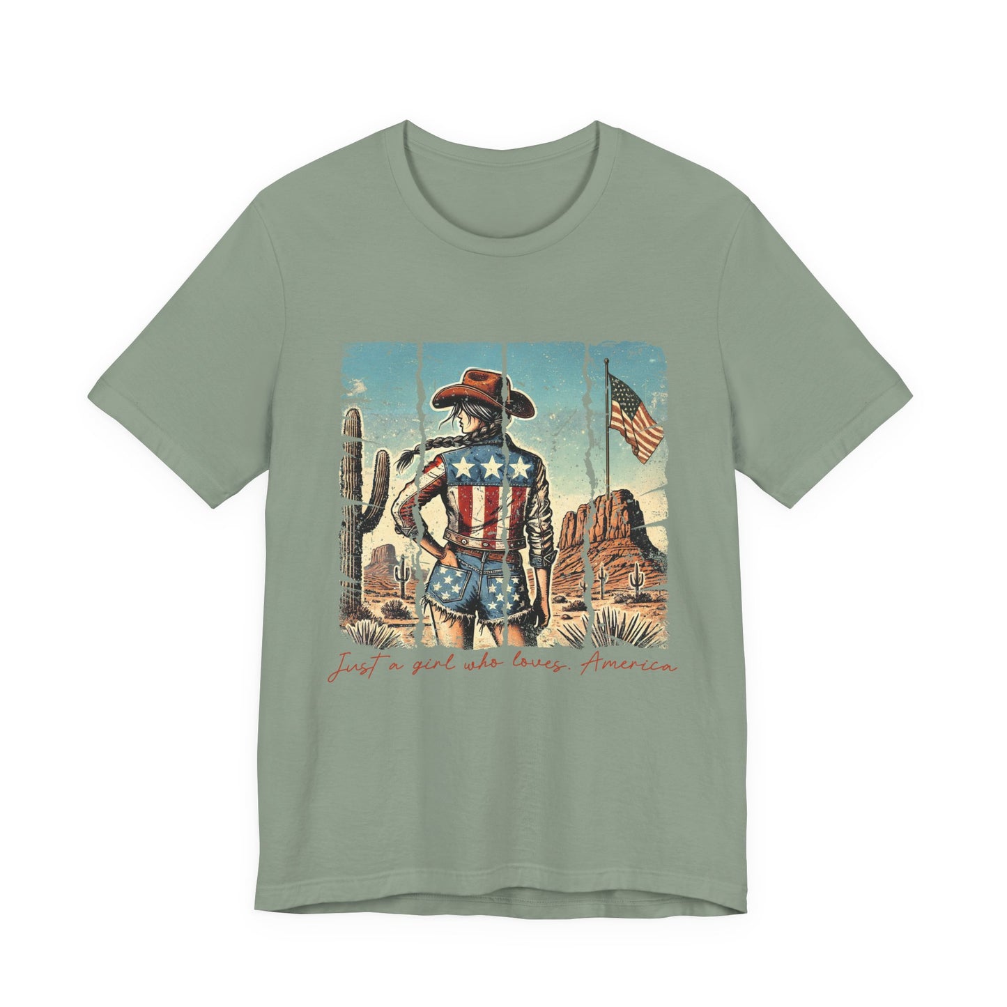 Patriotic Cowgirl Tee — "Just a Girl Who Loves America"
