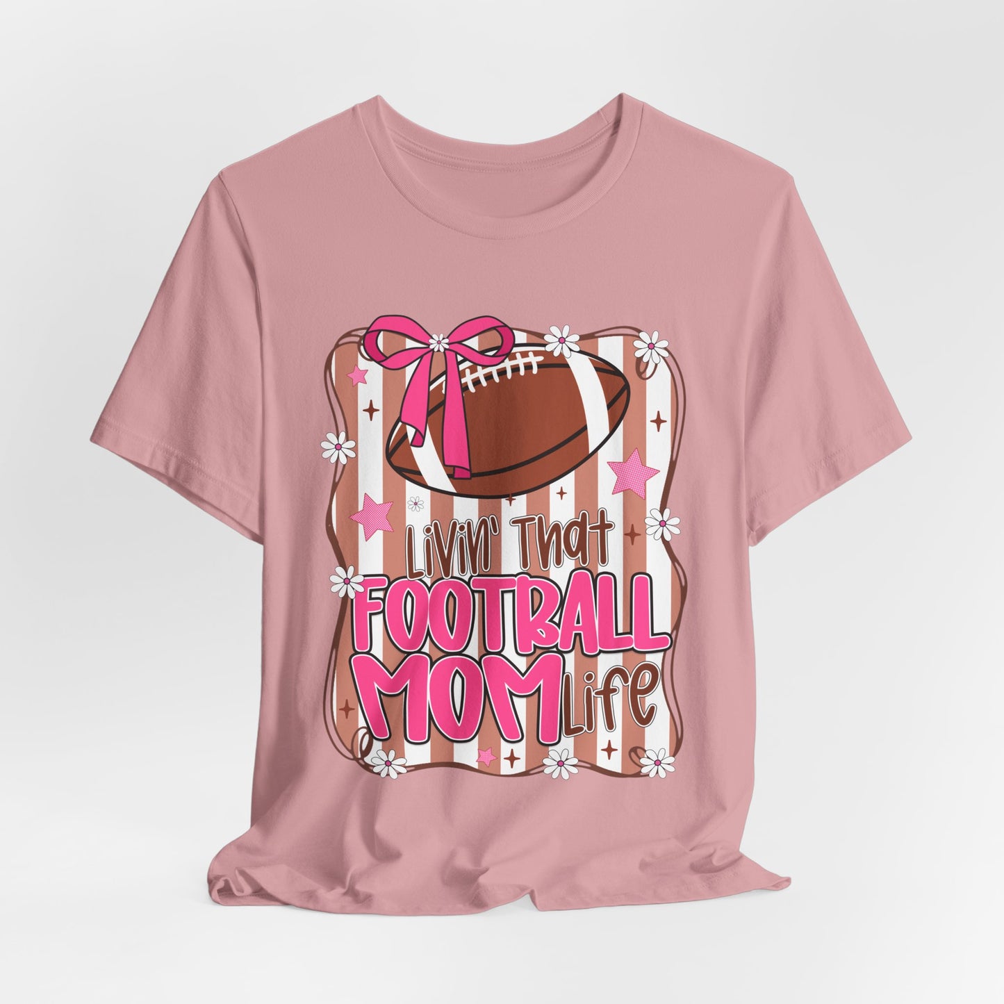 Football Mom Life T-Shirt — Pink Bow Football Mom Tee