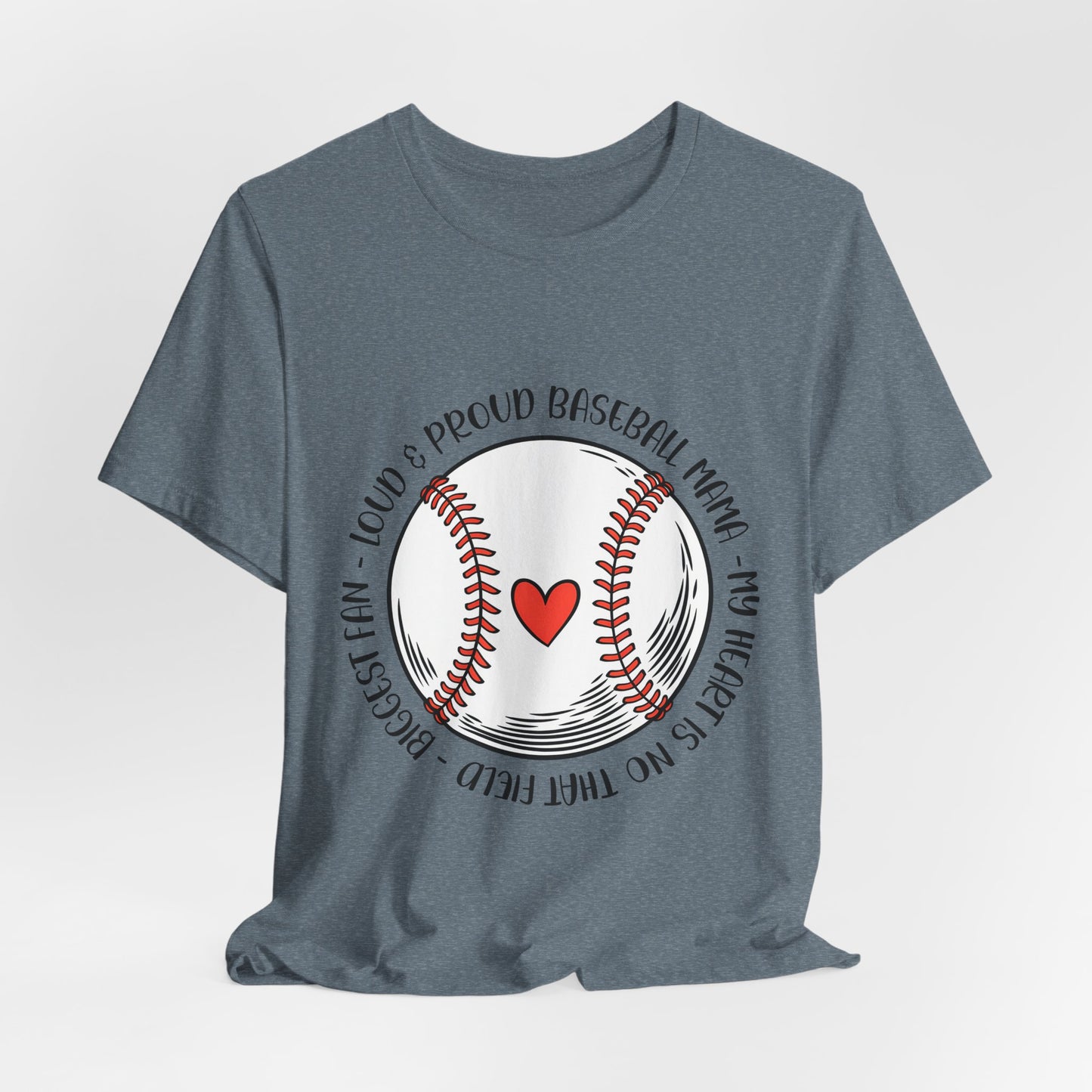 Baseball Mom Tee – Proud Baseball Mama Graphic Shirt (Heart & Stitch Design)