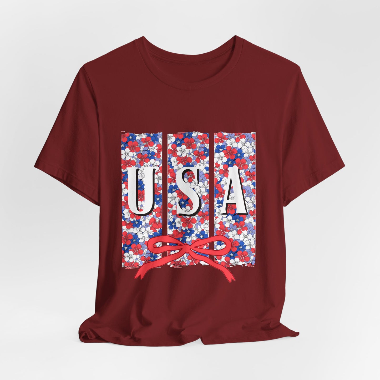 USA Floral Flag T-Shirt — Patriotic Red White Blue Tee (4th of July)