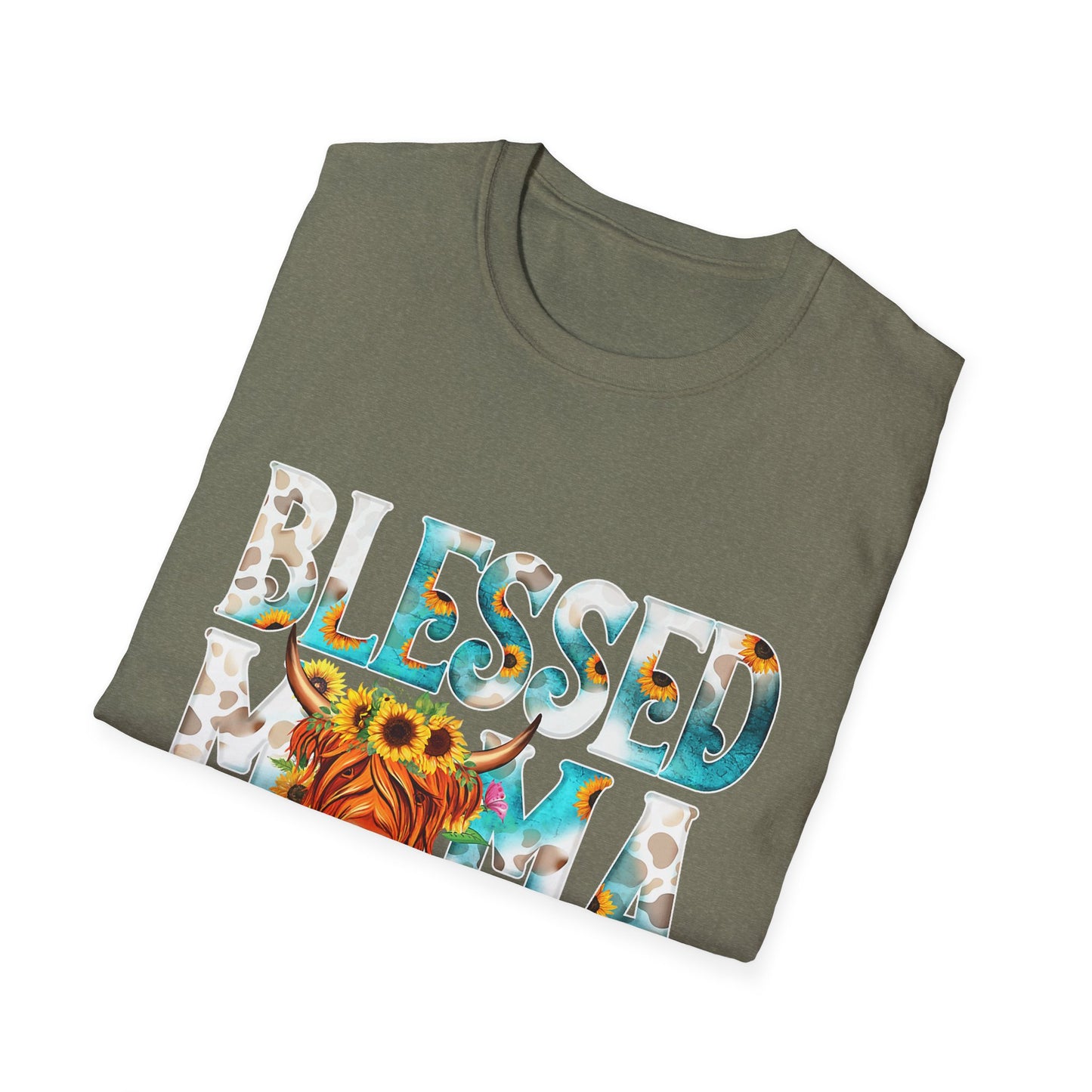Blessed Mama T-Shirt — Floral Highland Cow Mother's Day Tee