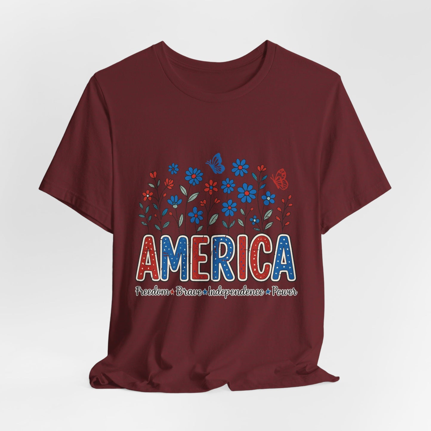 America Floral Tee — Patriotic Freedom, Bravery & Independence T-Shirt