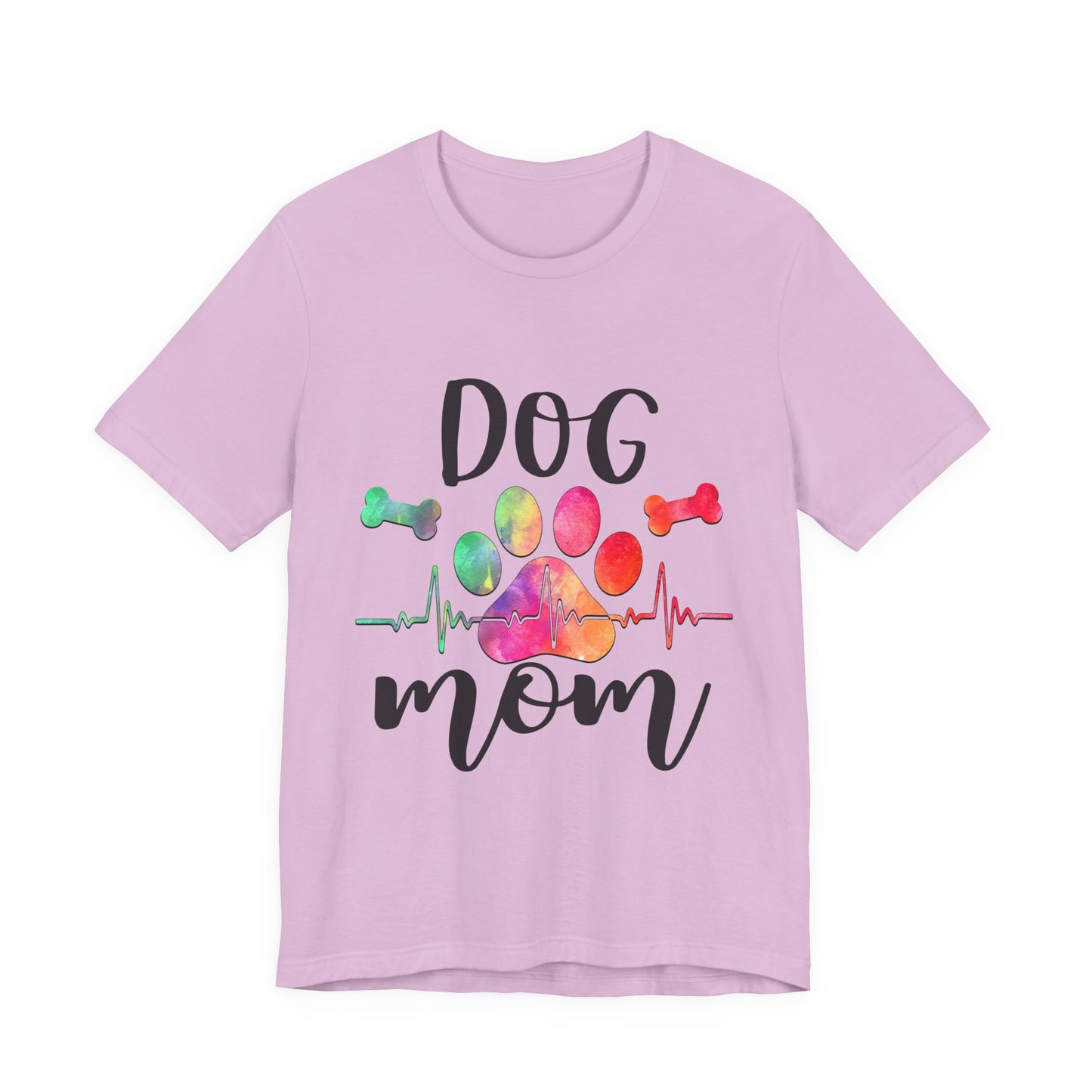 Dog Mom T-Shirt — Colorful Paw & Heartbeat Graphic Tee
