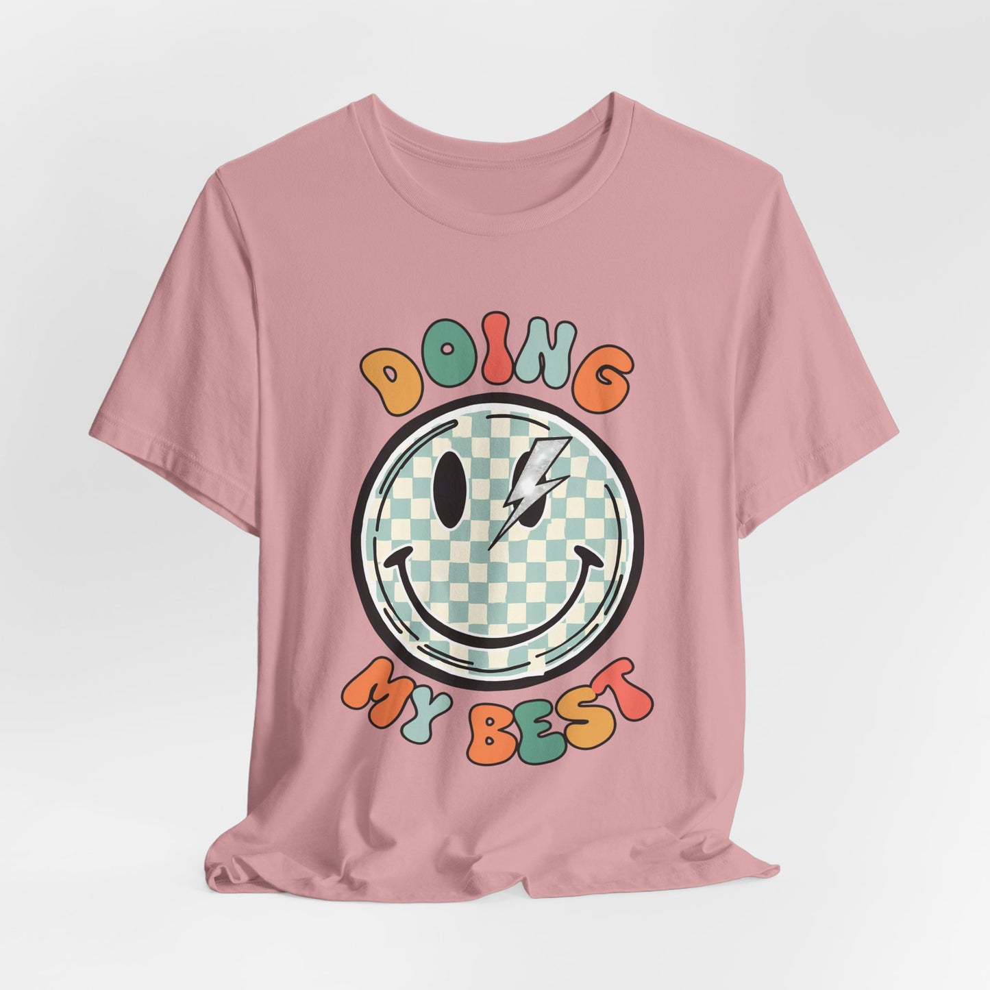 Doing My Best Smiley Tee — Retro Checkerboard Positive Message T‑Shirt