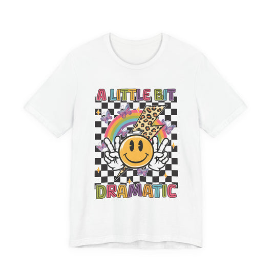 A Little Bit Dramatic Graphic Tee — Smiley Rainbow Checkerboard T-Shirt