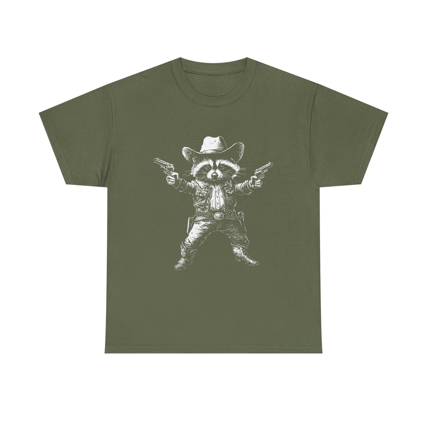 Cowboy Raccoon Graphic Tee — Western Gunslinger Vintage Style Shirt