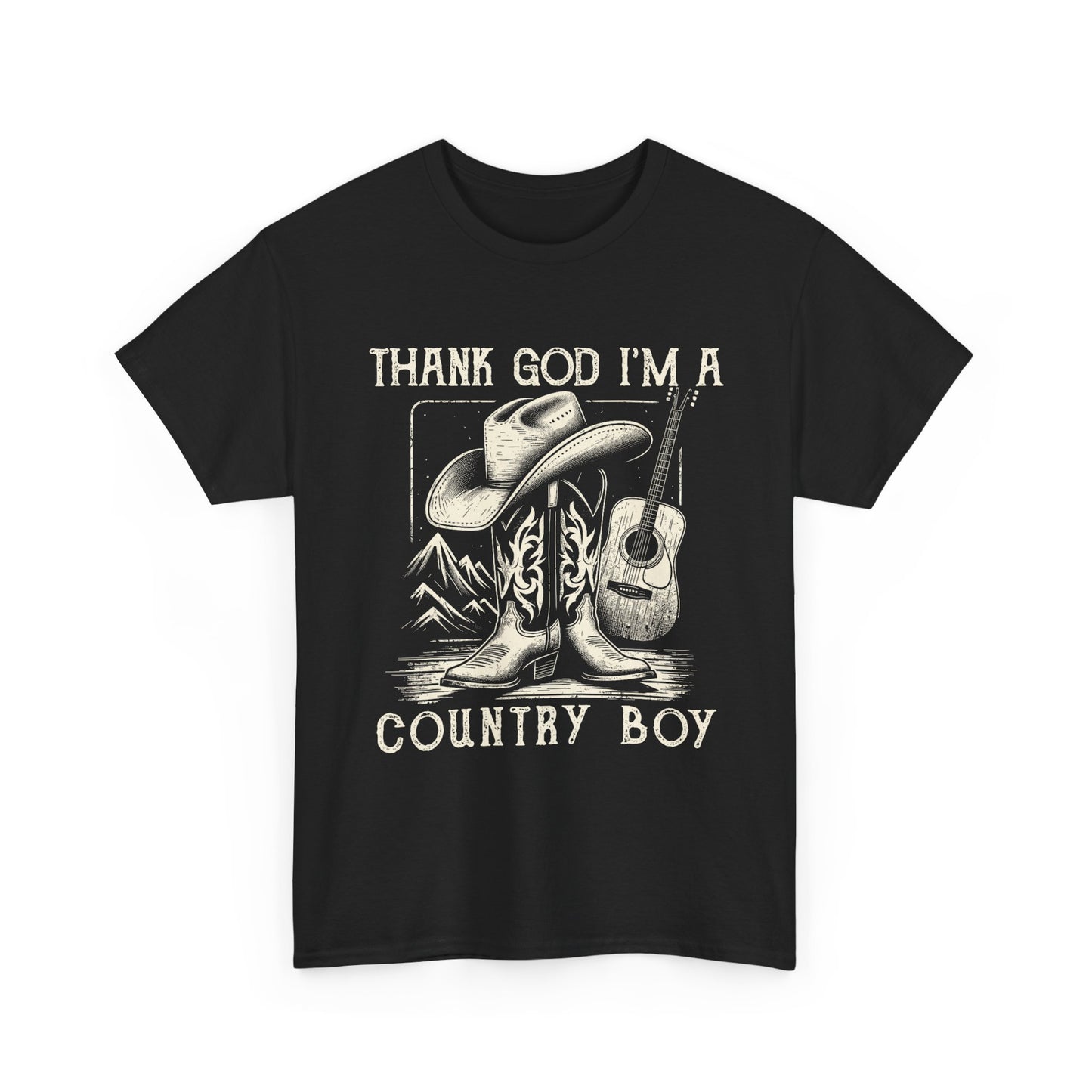 Country Boy T-Shirt — "Thank God I'm a Country Boy" Cowboy Boots & Guitar Tee