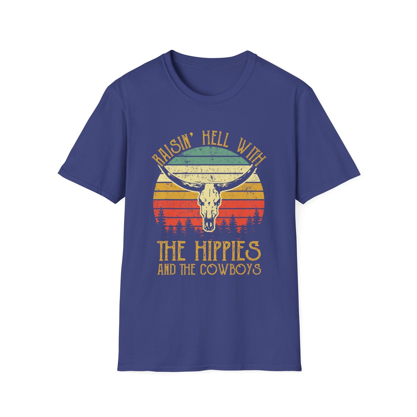 T-Shirt — Raisin' Hell With The Hippies And The Cowboys Vintage Skull Graphic