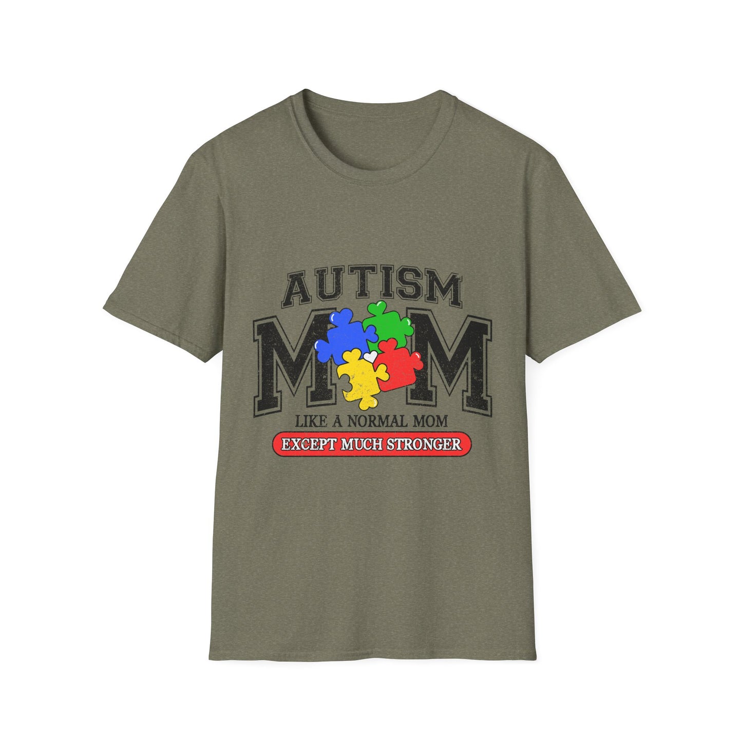 Autism Mom T-Shirt — "Like a Normal Mom Except Much Stronger" Puzzle Heart Tee