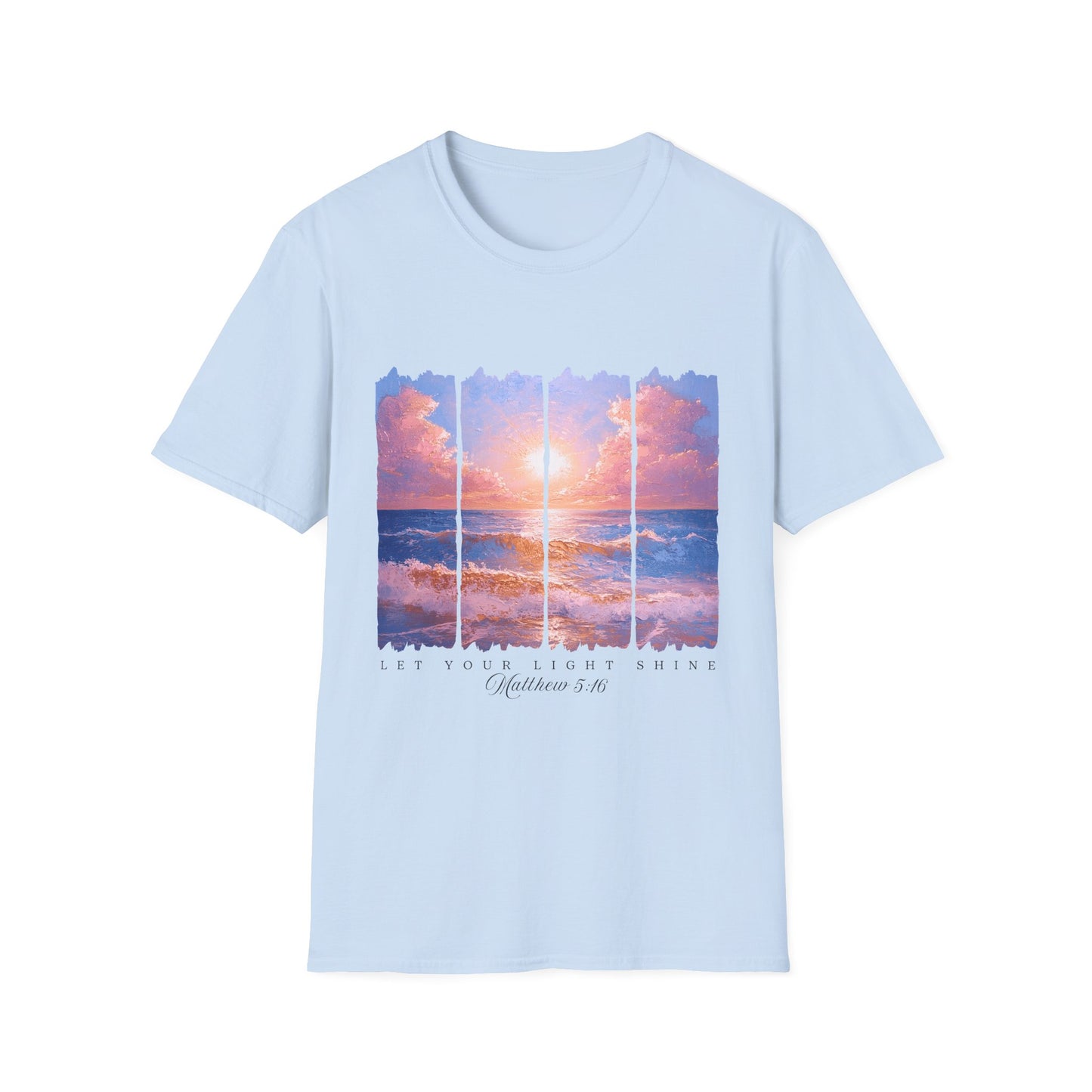 Sunset Ocean Panel T-Shirt — "Pray Without Ceasing" Inspirational Beach Tee
