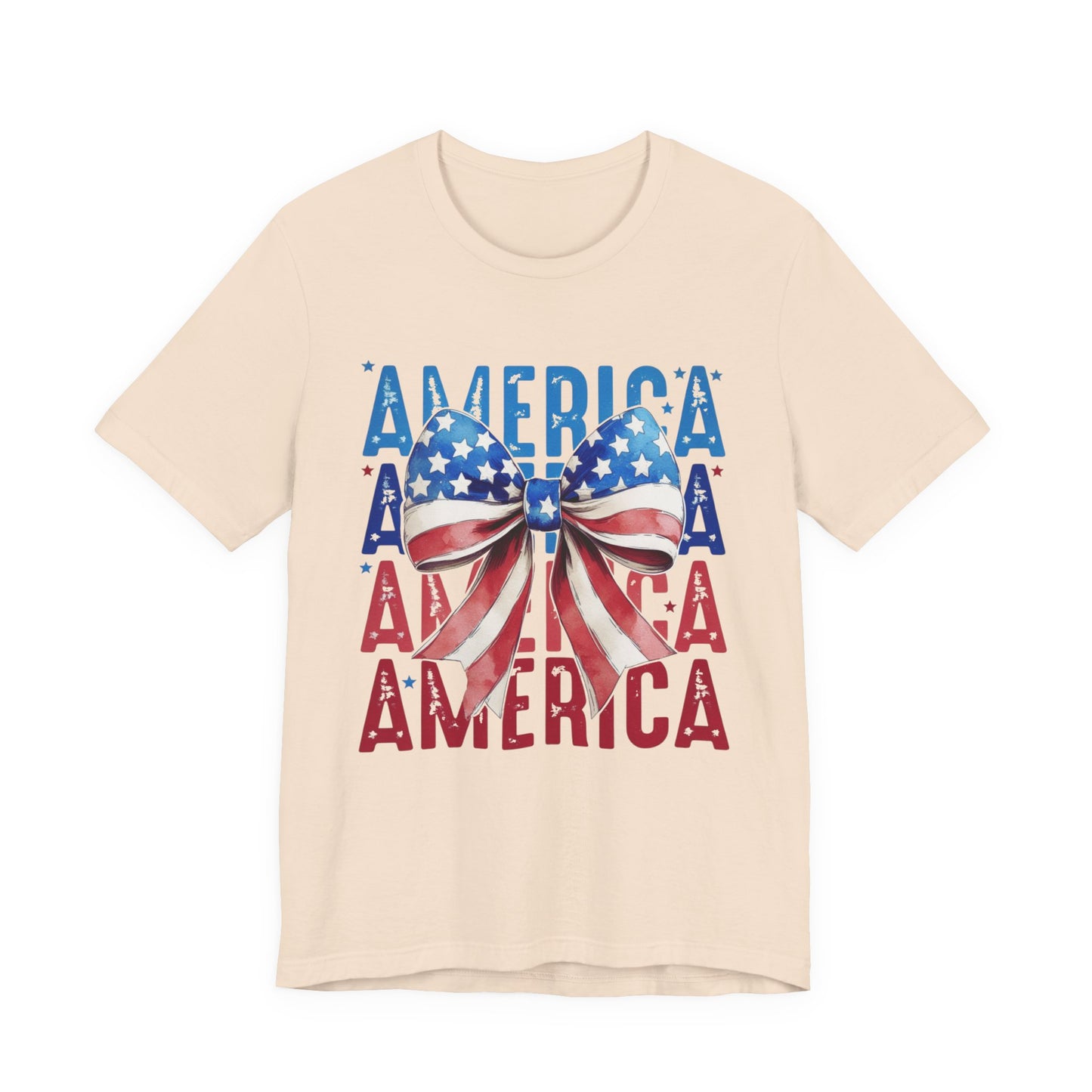 Patriotic America Bow T-Shirt — USA Flag Ribbon 4th of July Tee
