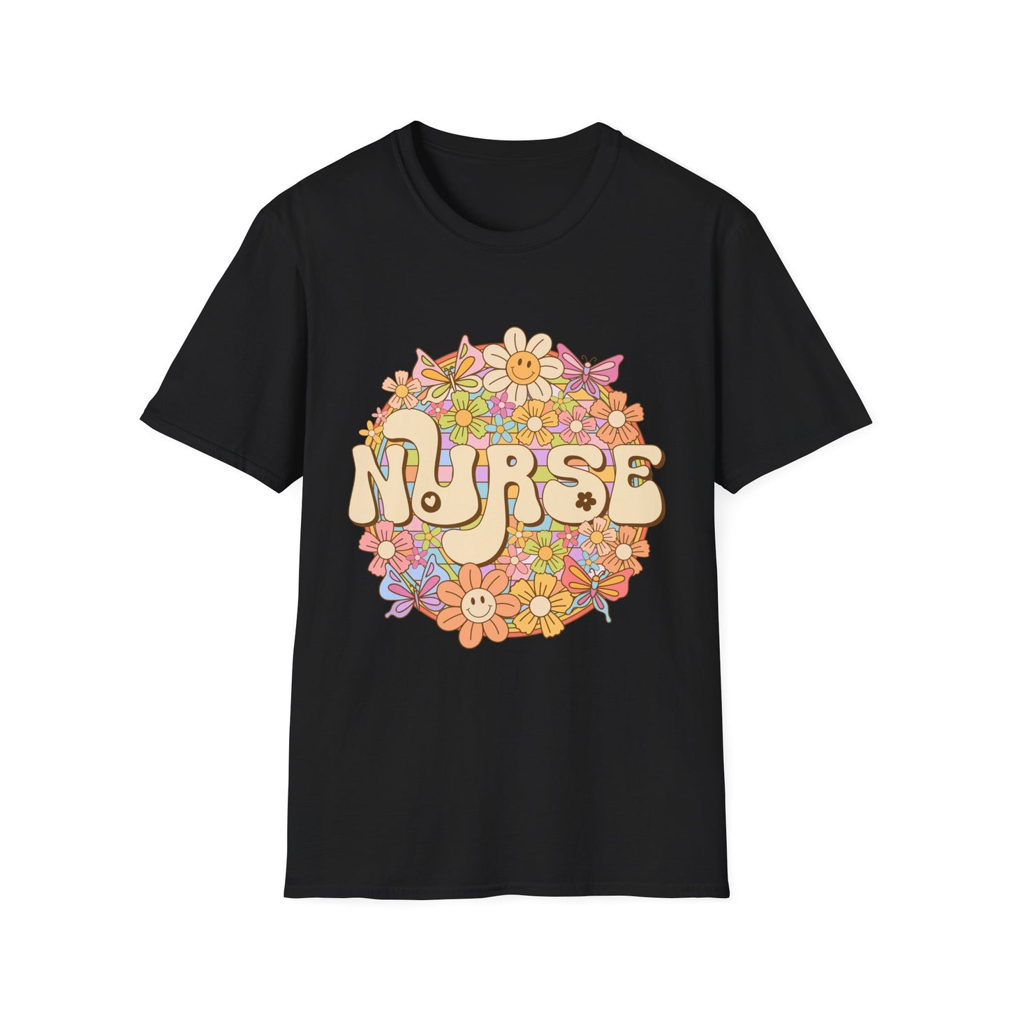 Nurse Floral Retro T-Shirt — Cute Vintage Flower Badge for Nurses