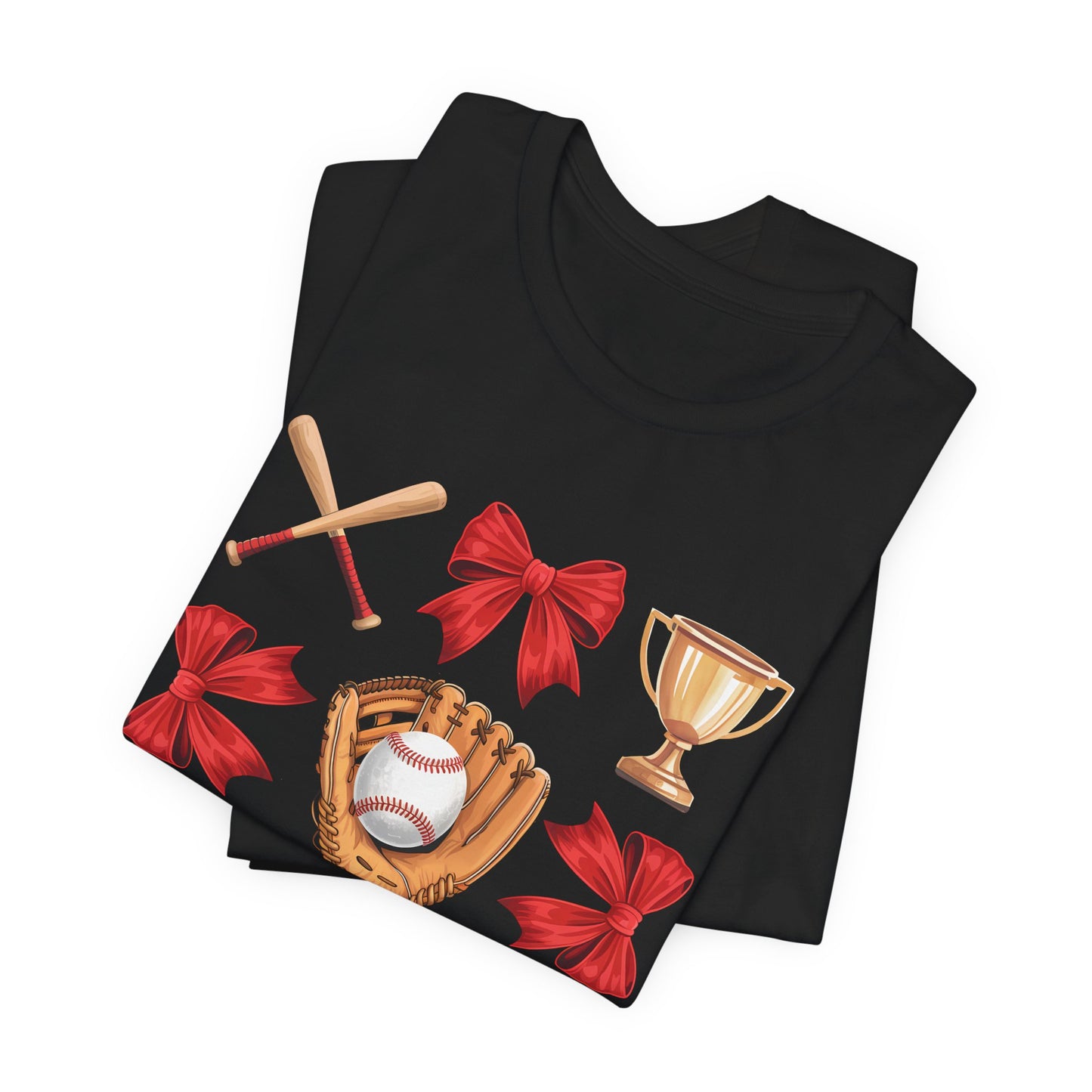 Baseball Icons Graphic Tee — Glove, Bat & Trophy Design