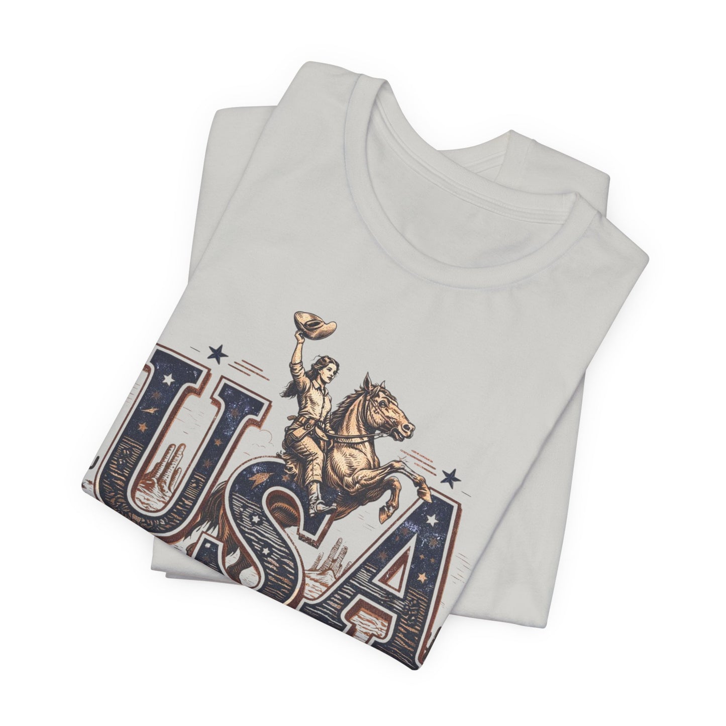 USA Western Rodeo T-Shirt – 'USA EST 1776' Patriotic Cowboy Tee