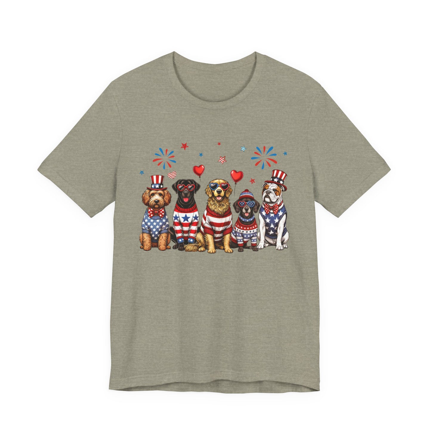 Patriotic Dogs T‑Shirt — 4th of July American Flag Pups Tee