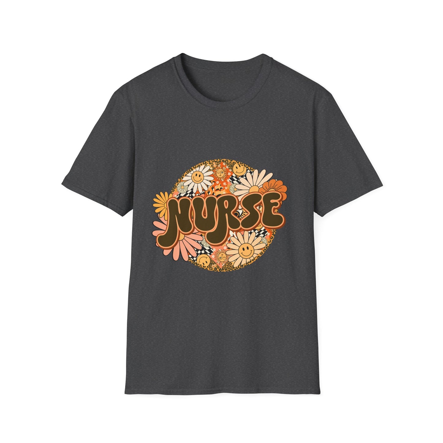 Retro Floral 'Nurse' T-Shirt — 70s Vintage Daisy Design for Nurses