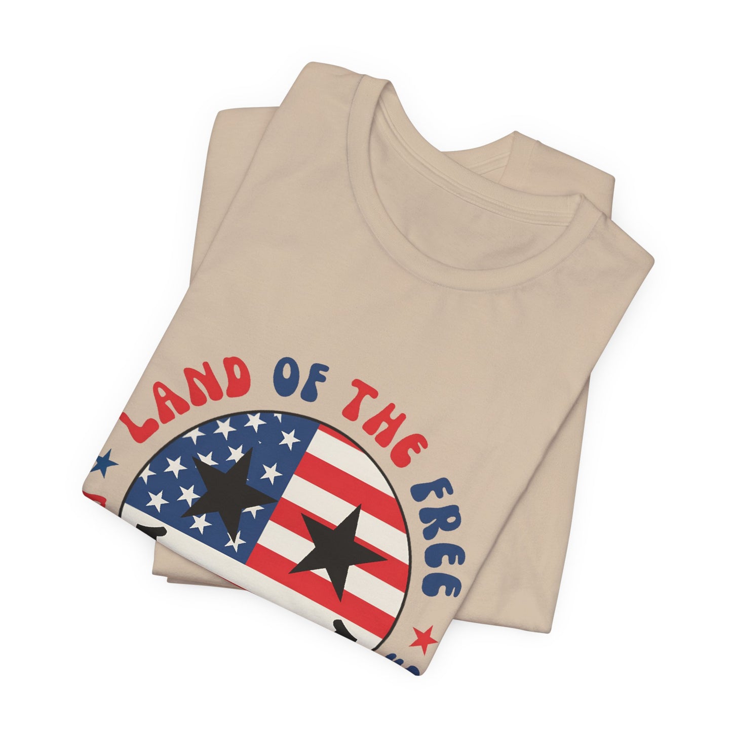 Patriotic Smiley Tee - "Land of the Free Because of the Brave" American Flag Shirt