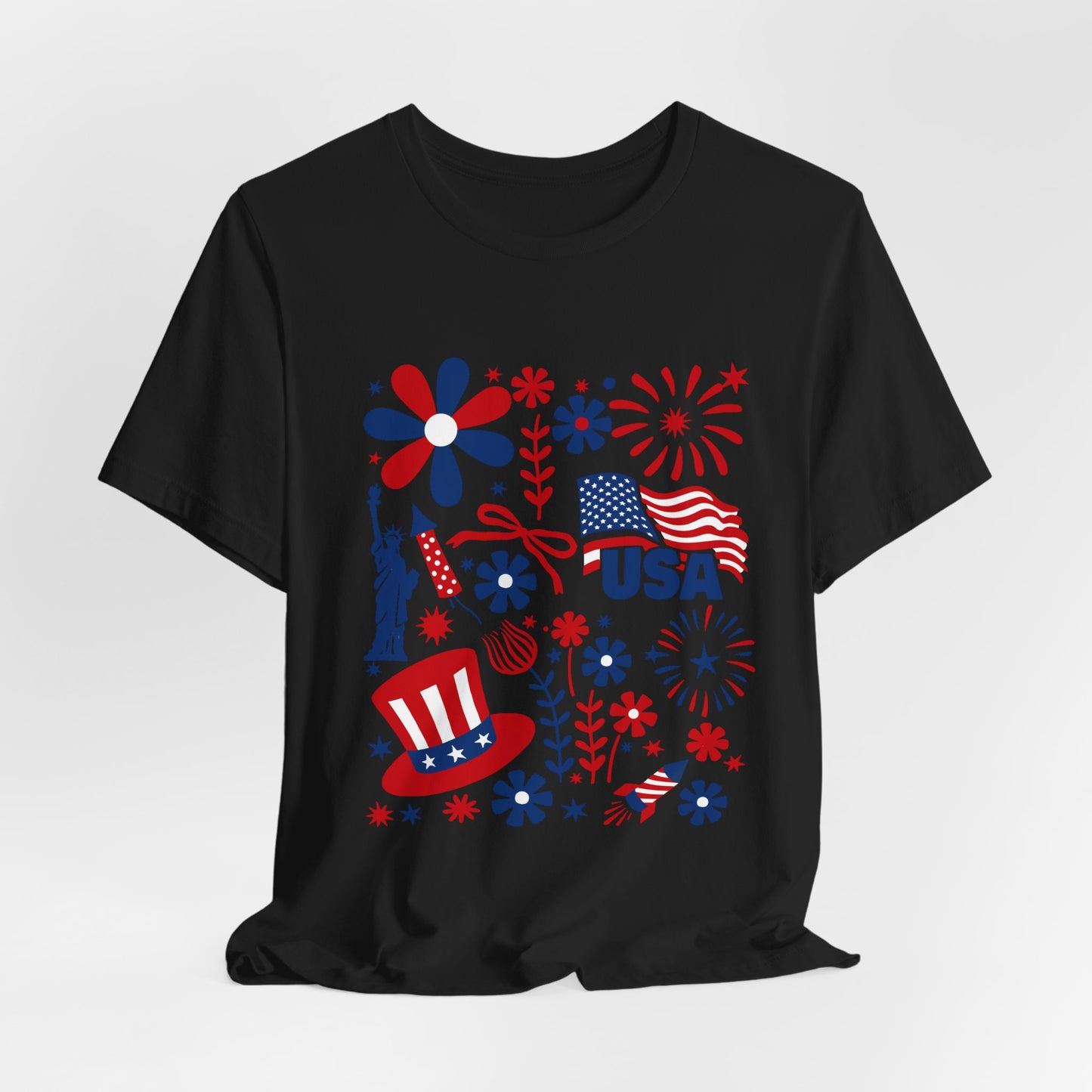 USA Patriotic T-Shirt – Fourth of July Fireworks & Liberty Graphic Tee