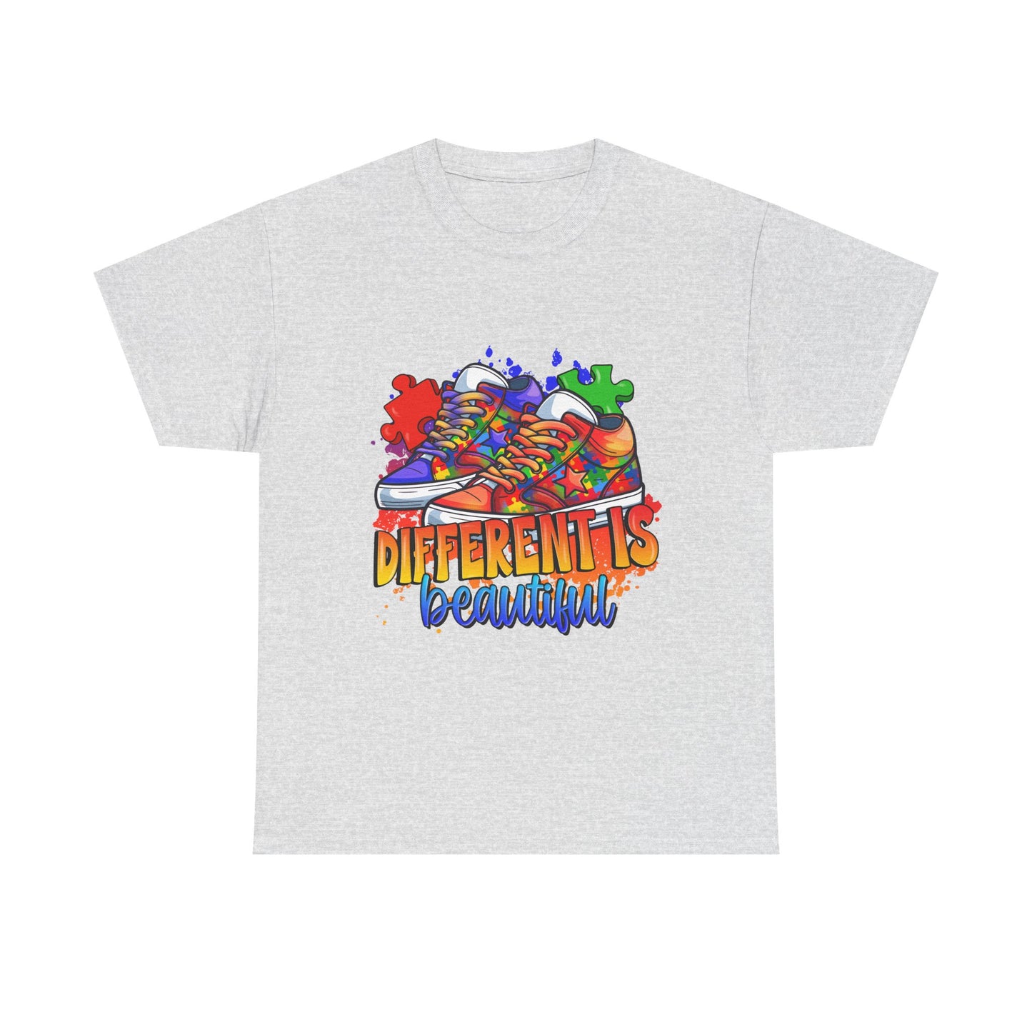 Different Is Beautiful Rainbow Puzzle Sneakers T-Shirt – Autism Awareness Tee