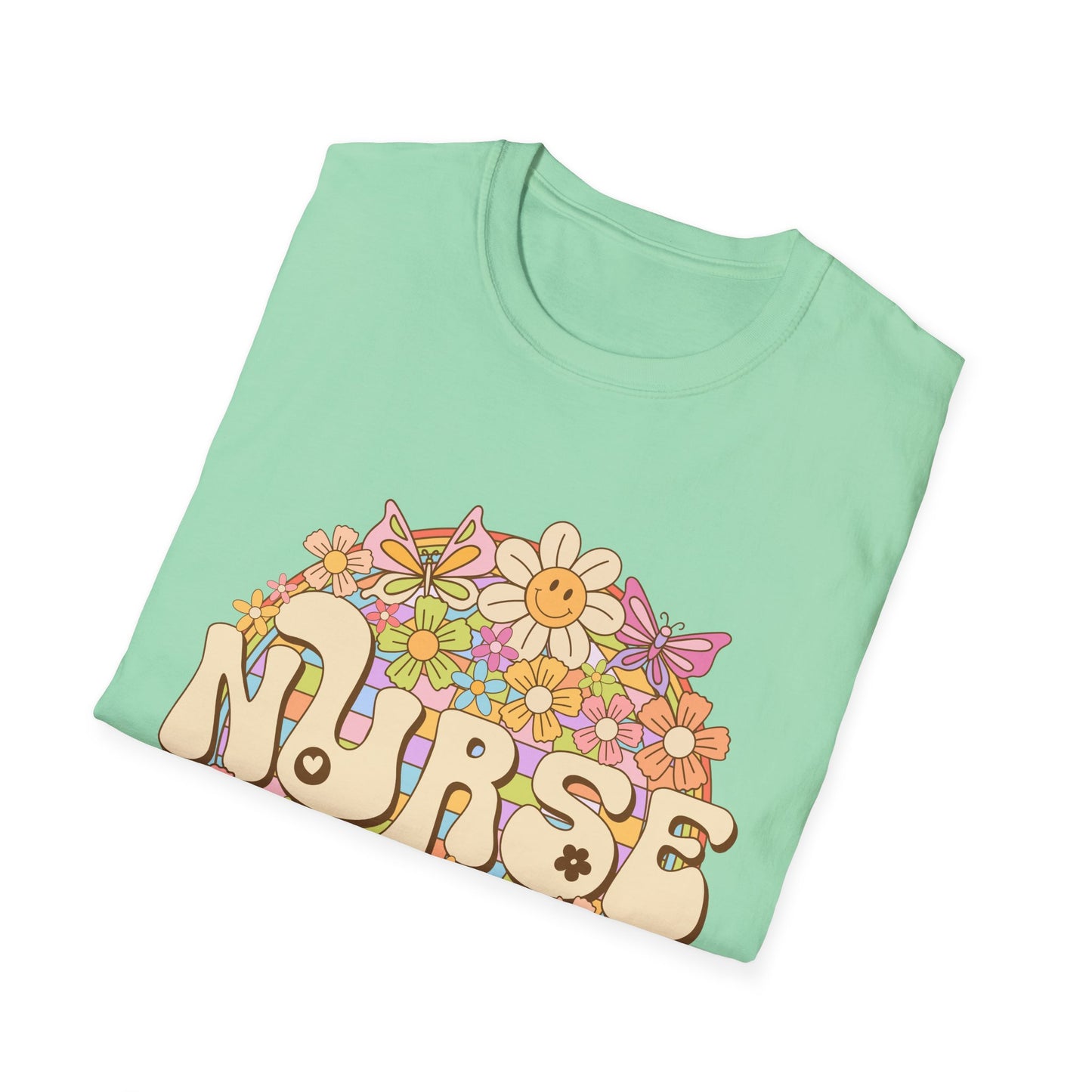 Nurse Floral Retro T-Shirt — Cute Vintage Flower Badge for Nurses