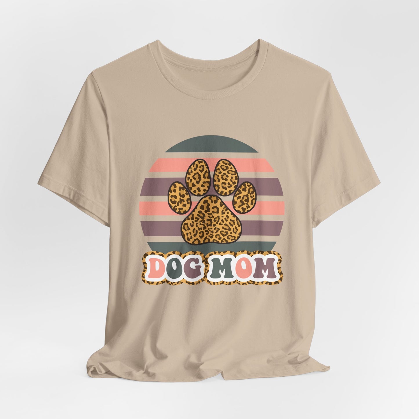 Dog Mom Leopard Paw Tee — Retro Striped Pet Lover T‑Shirt