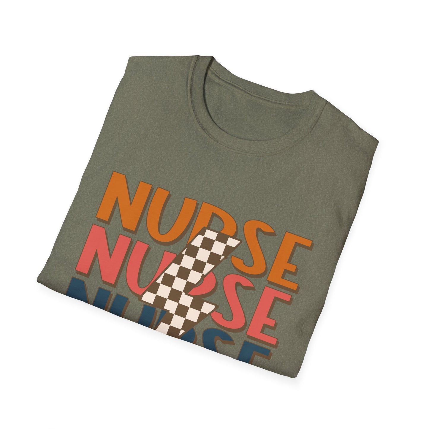 Nurse Retro Stripe T-Shirt — Vintage Checkerboard Scrub Tee for Nurses