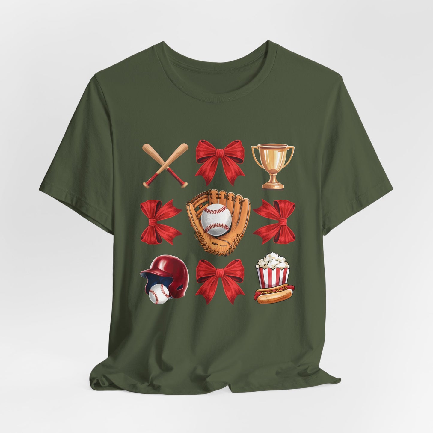 Baseball Icons Graphic Tee — Glove, Bat & Trophy Design
