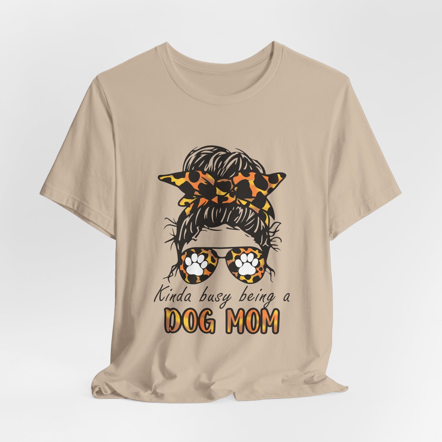 Dog Mom T-Shirt – "Kinda Busy Being a Dog Mom" Leopard Print Messy Bun Tee