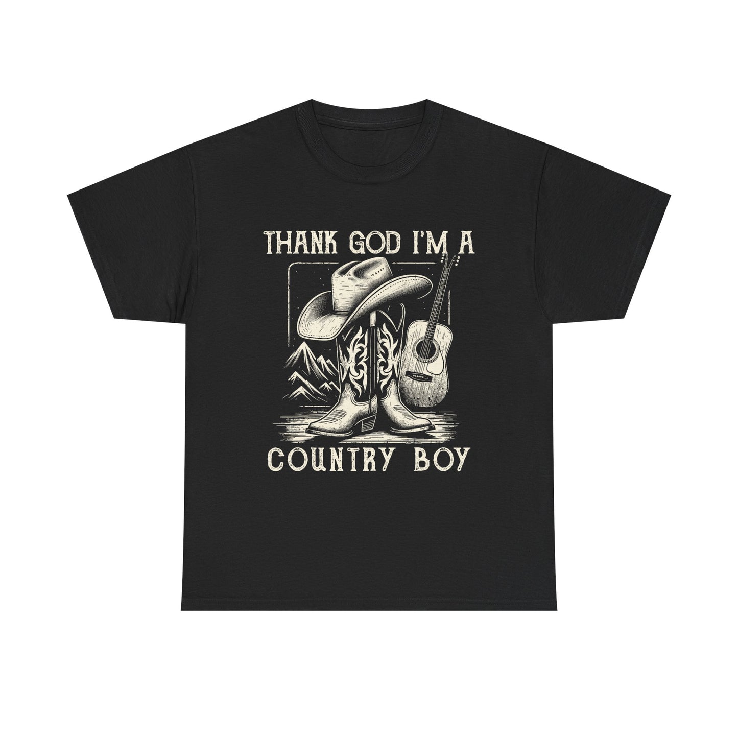 Country Boy T-Shirt — "Thank God I'm a Country Boy" Cowboy Boots & Guitar Tee