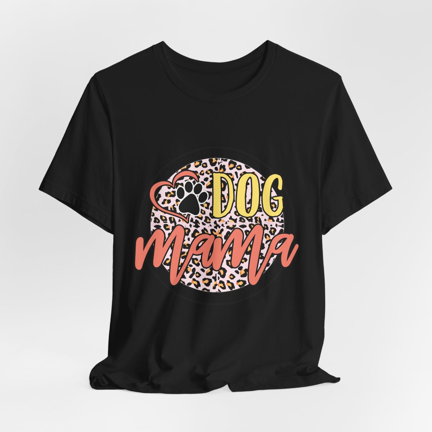 Dog Mama Leopard Circle Tee — Cute Paw Print Graphic T-Shirt for Women
