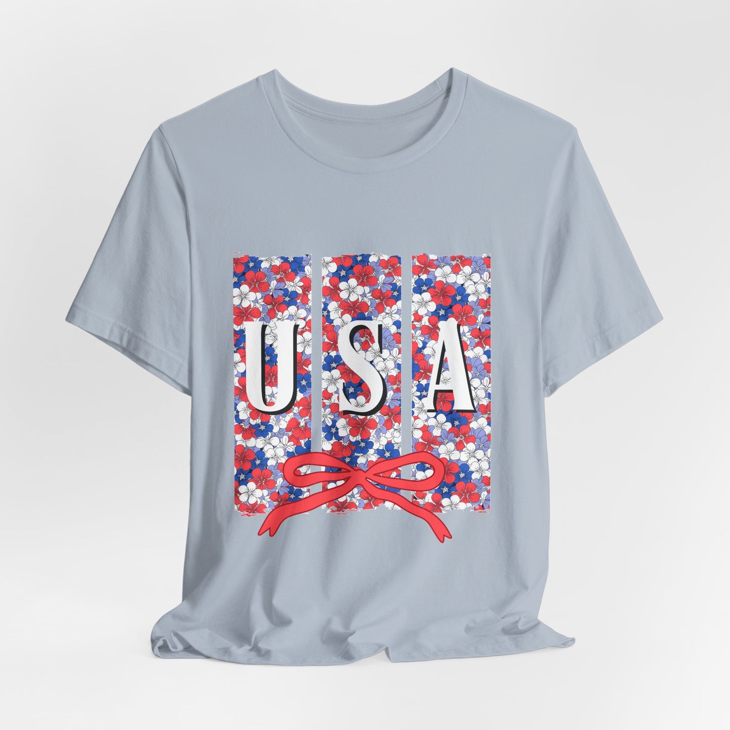USA Floral Flag T-Shirt — Patriotic Red White Blue Tee (4th of July)