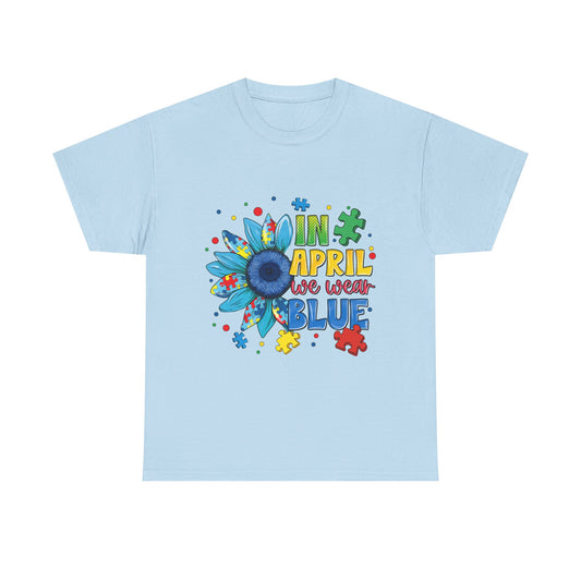 April We Wear Blue T-Shirt – Autism Awareness Sunflower Design