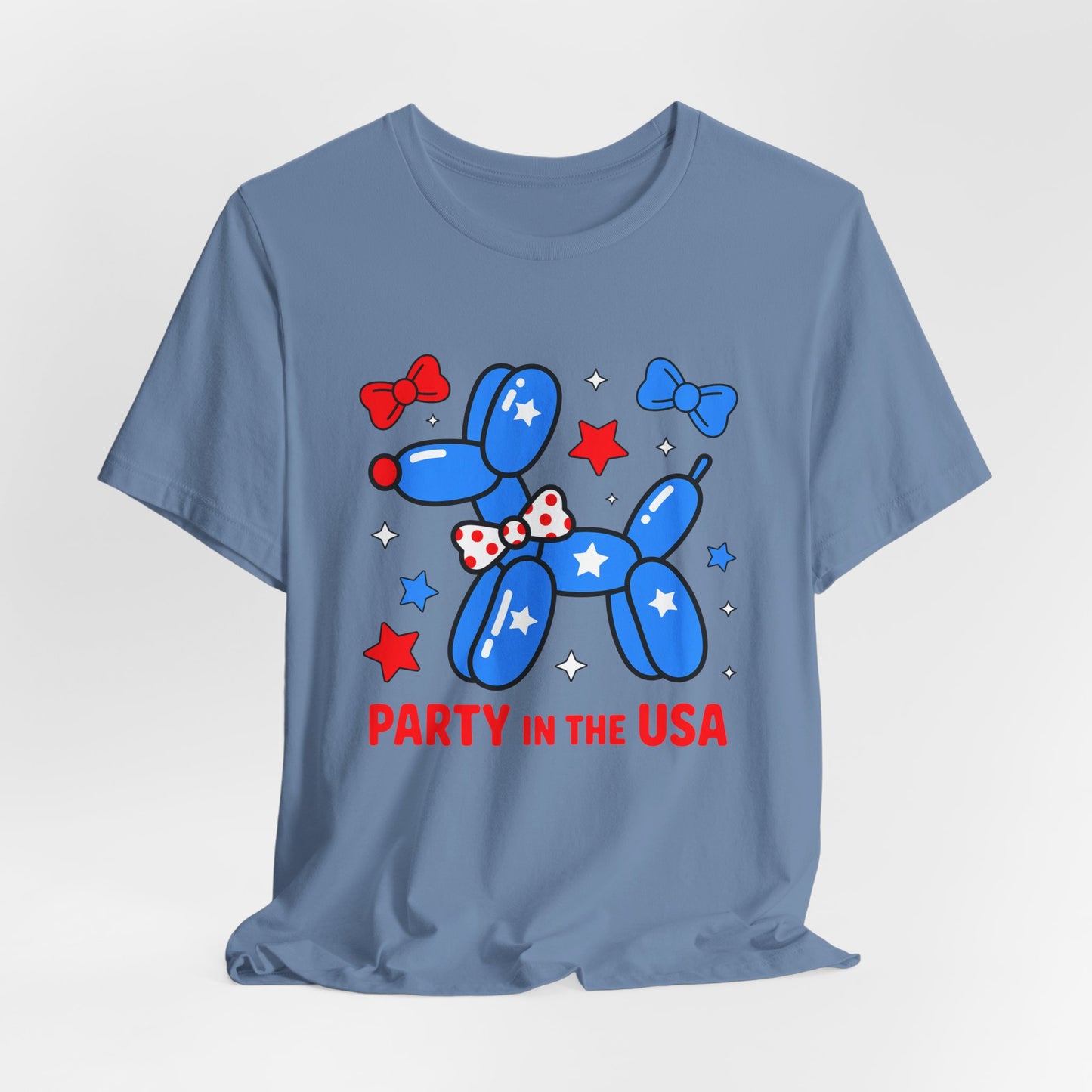 Party in the USA Balloon Dog Tee – Patriotic 4th of July Graphic T-Shirt