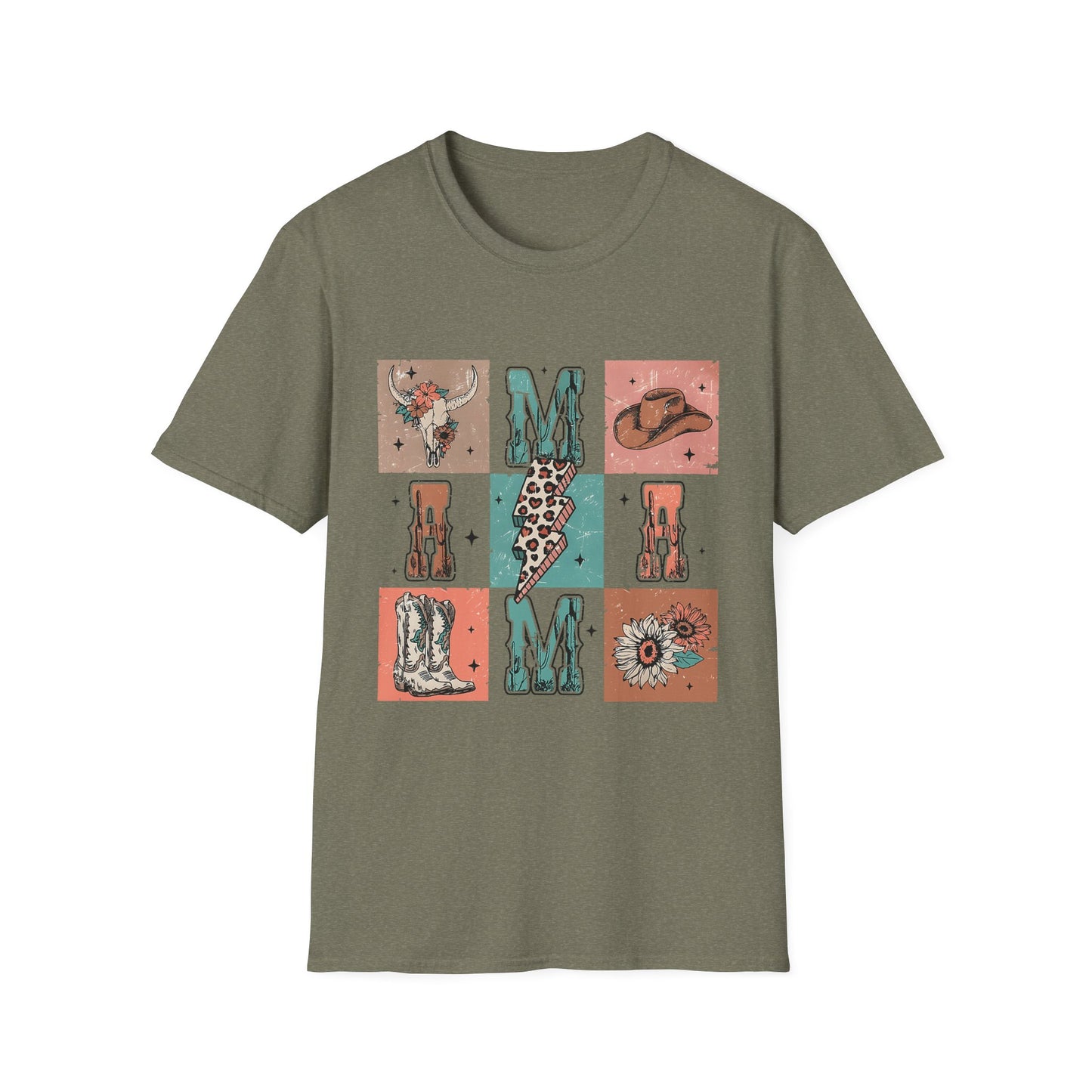 Mama Western Graphic T-Shirt — Cowgirl Boots, Hat & Floral Block Design
