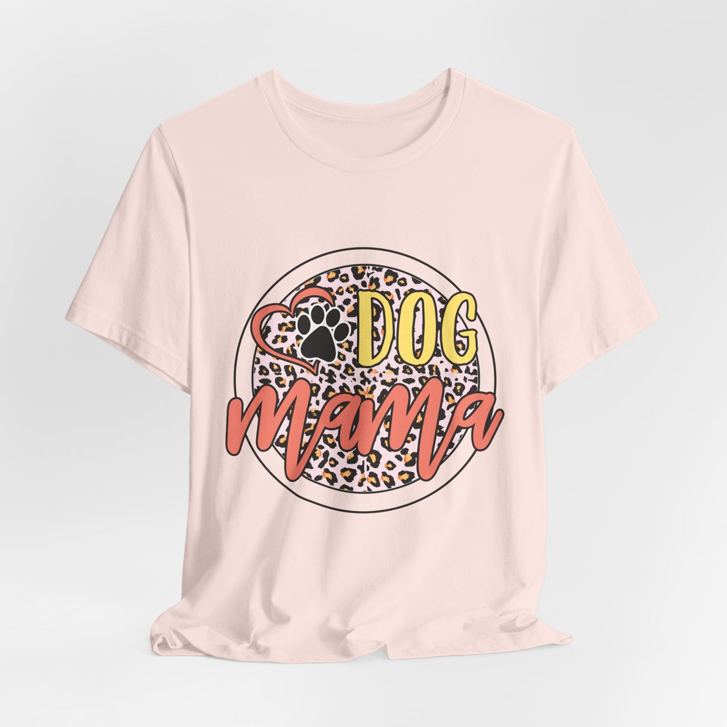 Dog Mama Leopard Circle Tee — Cute Paw Print Graphic T-Shirt for Women