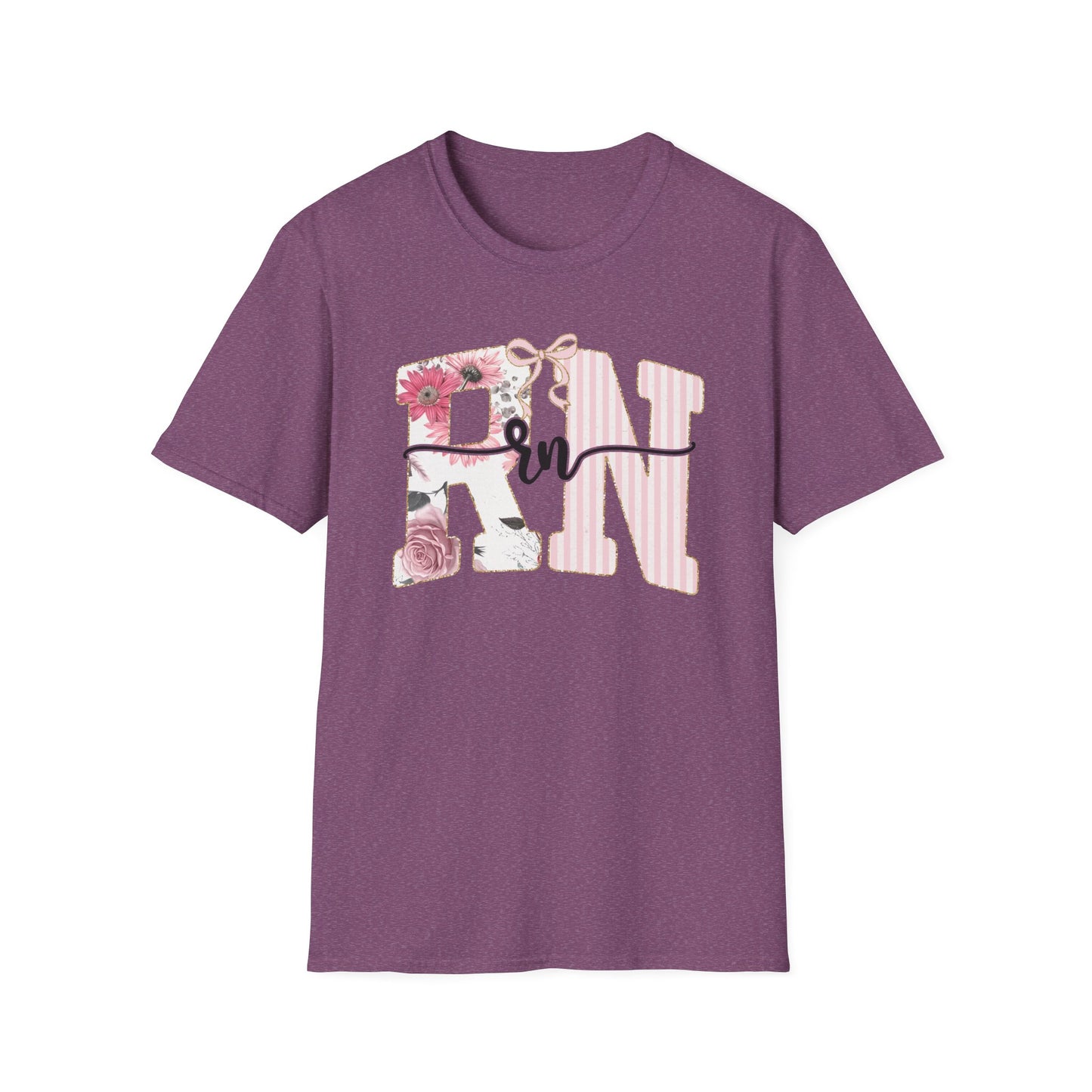 T-Shirt — RN Floral Script Design (Pink Stripes & Roses)