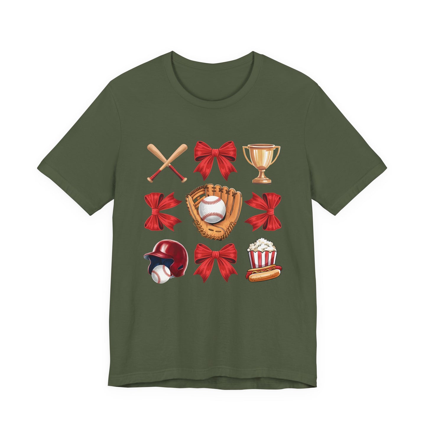 Baseball Icons Graphic Tee — Glove, Bat & Trophy Design
