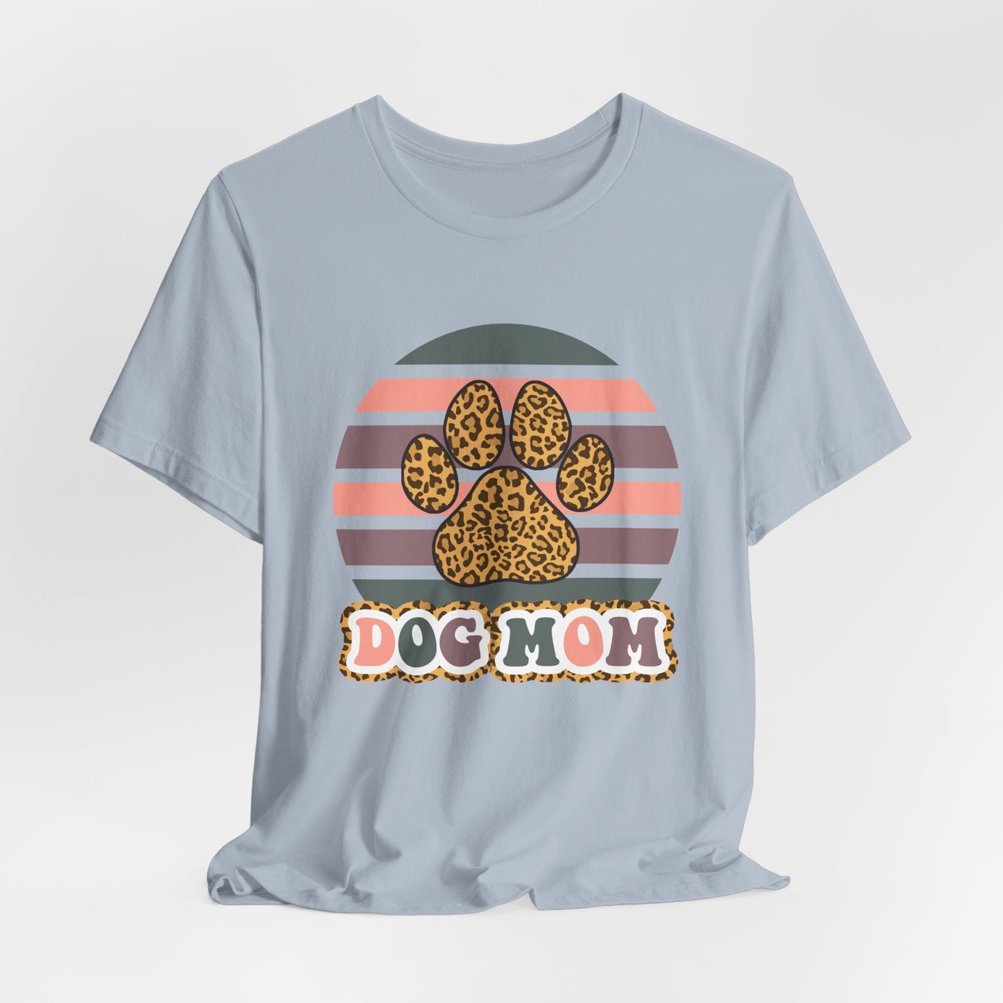 Dog Mom Leopard Paw Tee — Retro Striped Pet Lover T‑Shirt