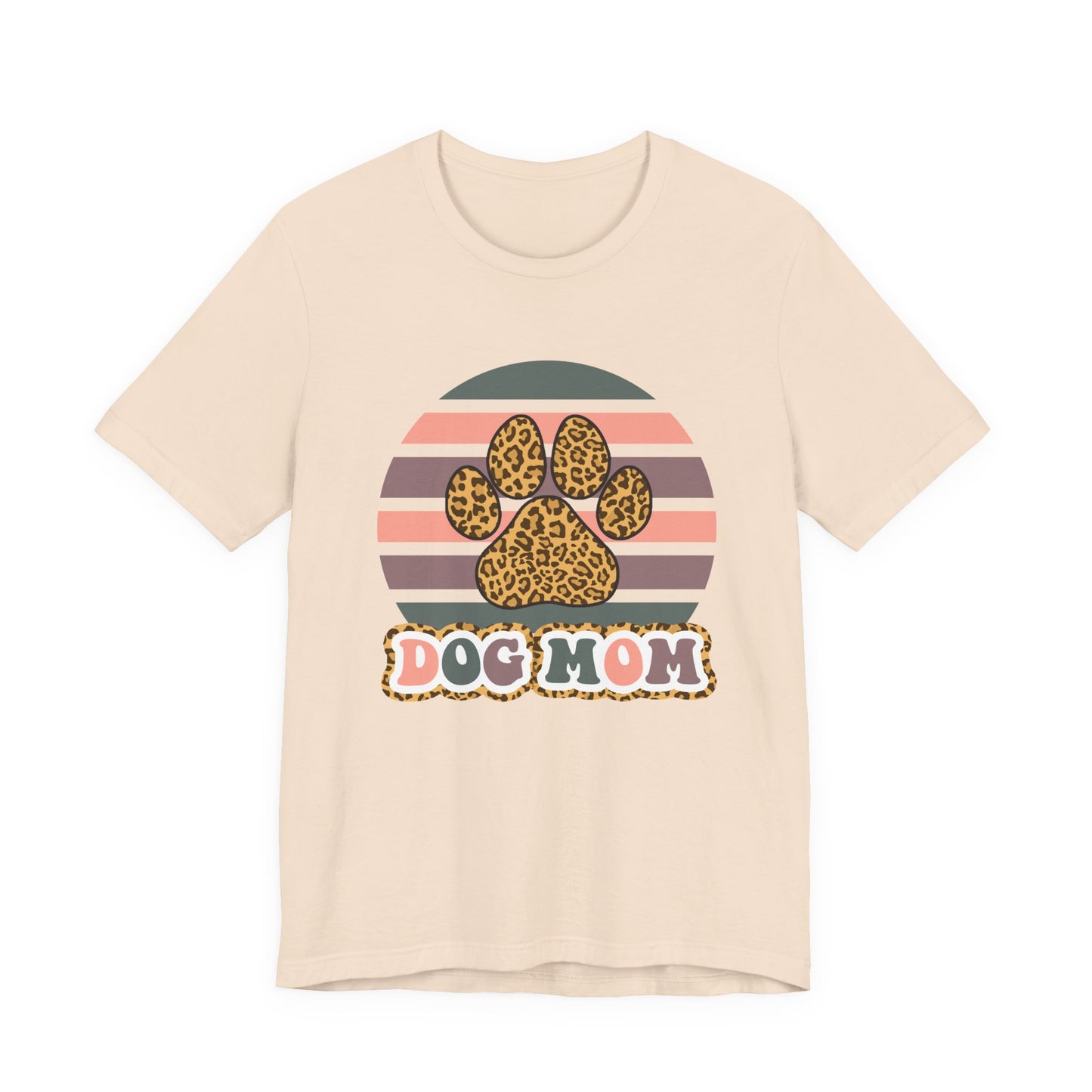 Dog Mom Leopard Paw Tee — Retro Striped Pet Lover T‑Shirt