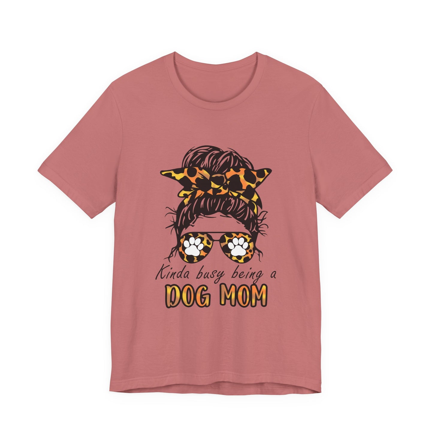 Dog Mom T-Shirt – "Kinda Busy Being a Dog Mom" Leopard Print Messy Bun Tee
