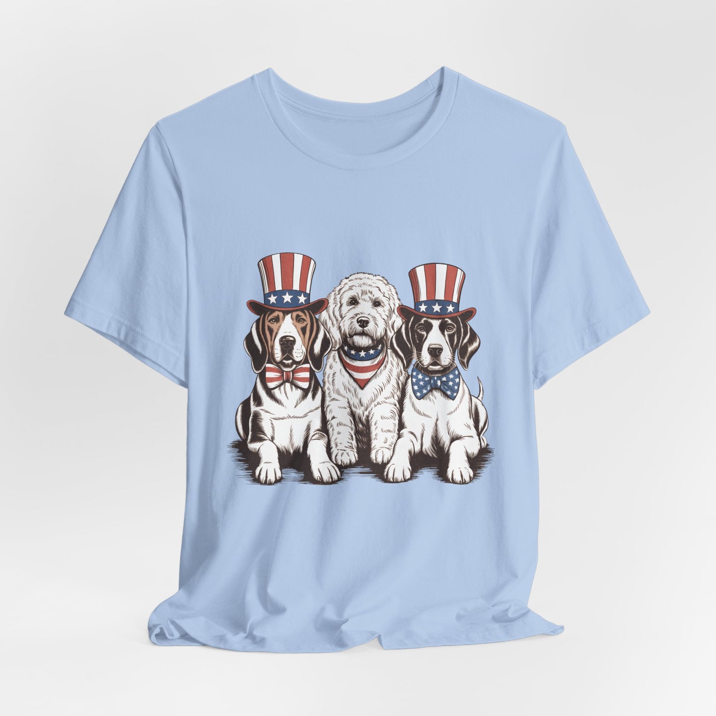 Patriotic Puppies T-Shirt — 4th of July Dog Tee with Uncle Sam Hats